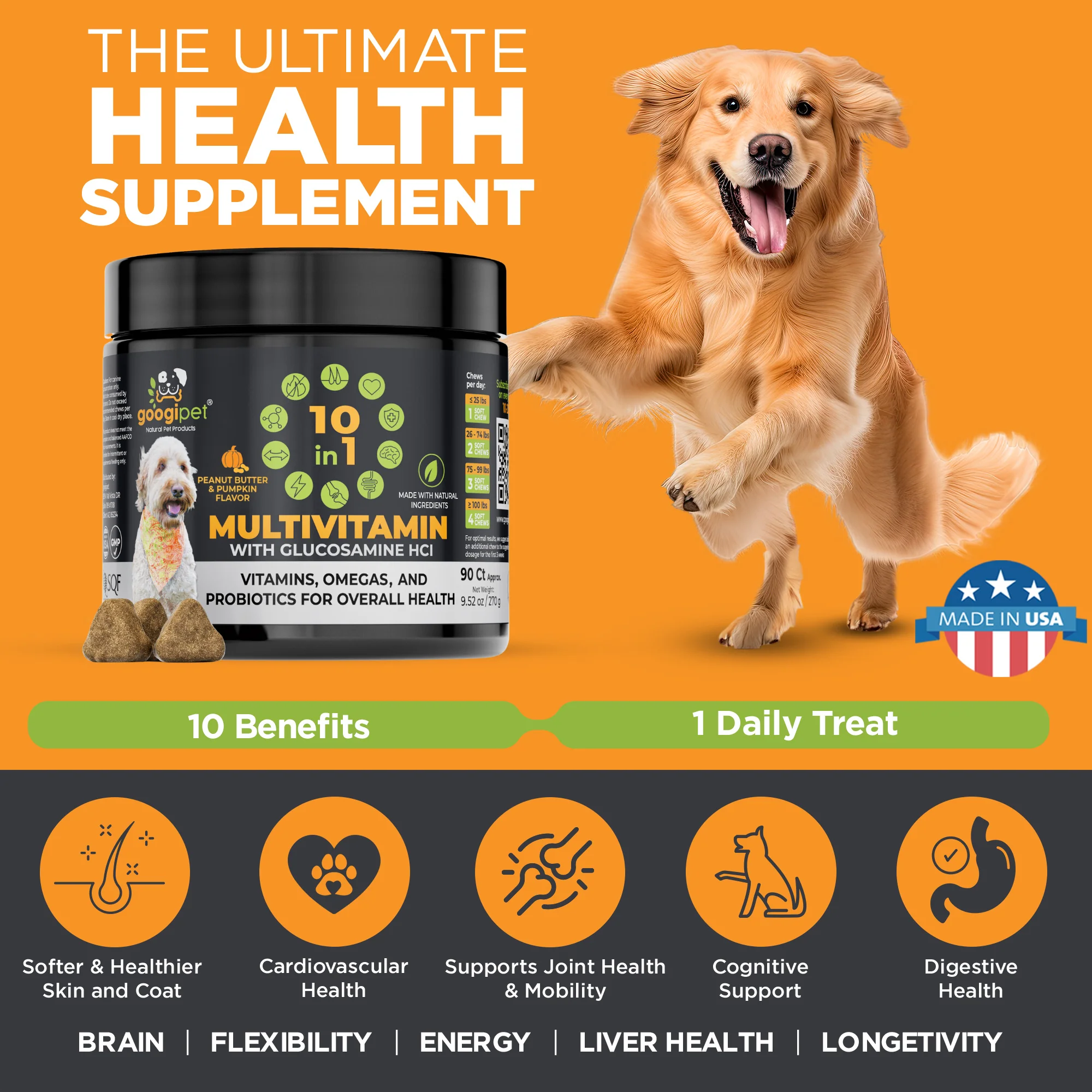 10 in 1 Multivitamin Chews for Dogs (Peanut Butter & Pumpkin Flavor) - Image 3