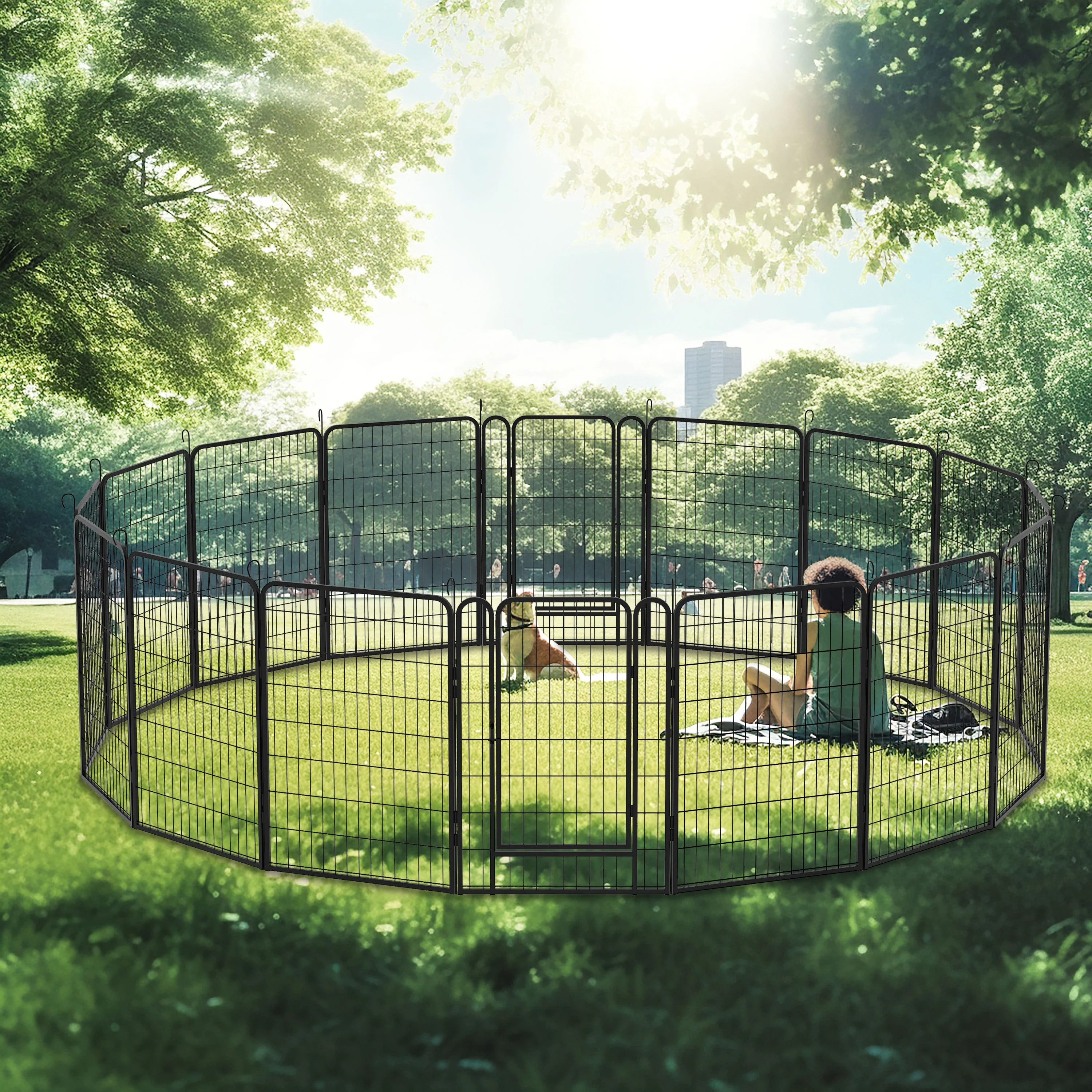 16 Panels Heavy-Duty Metal Playpen with Door, 39.37' H Dog Fence Pet Exercise Pen for Outdoor, Indoor - Image 2