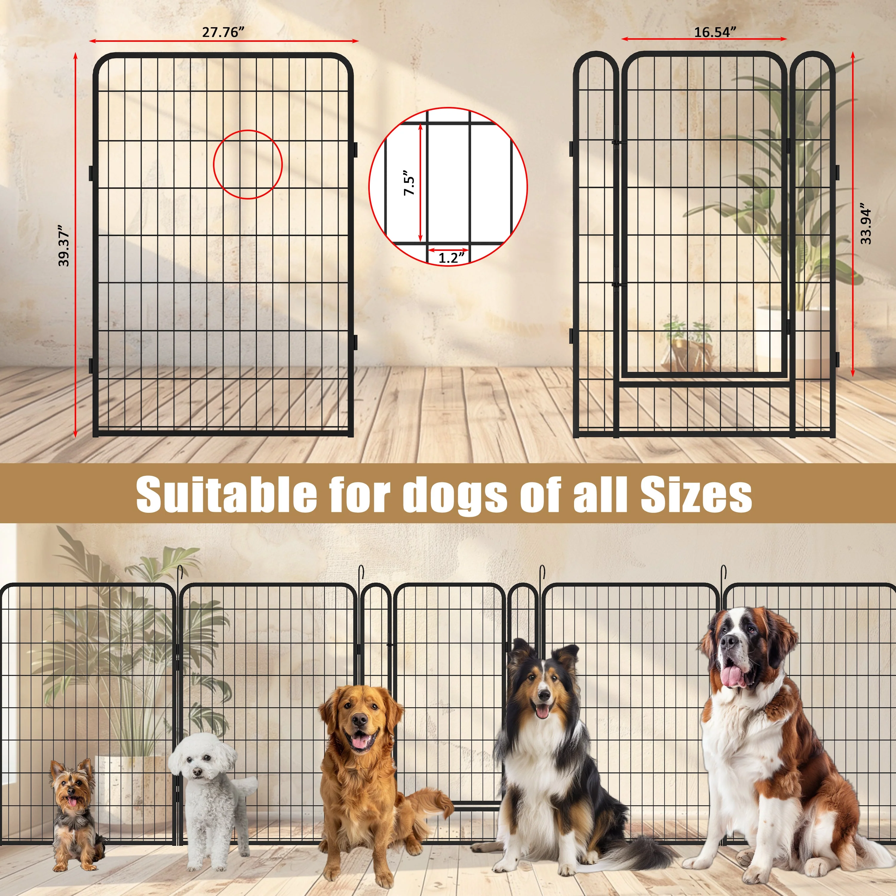 16 Panels Heavy-Duty Metal Playpen with Door, 39.37' H Dog Fence Pet Exercise Pen for Outdoor, Indoor - Image 5
