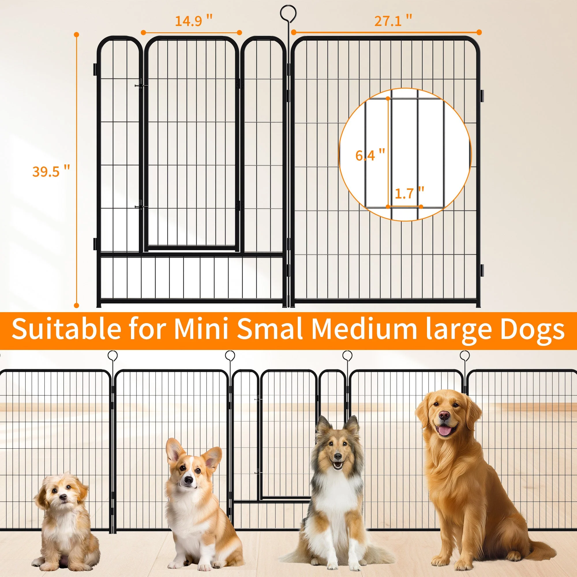 16 Panels Heavy Duty Metal Playpen with Self-Locking Gate, Extra Tall 40' Dog Fence Pet Exercise Pen for Outdoor and Indoor-Easy Setup Exercise Pen for Large Dogs - Image 10