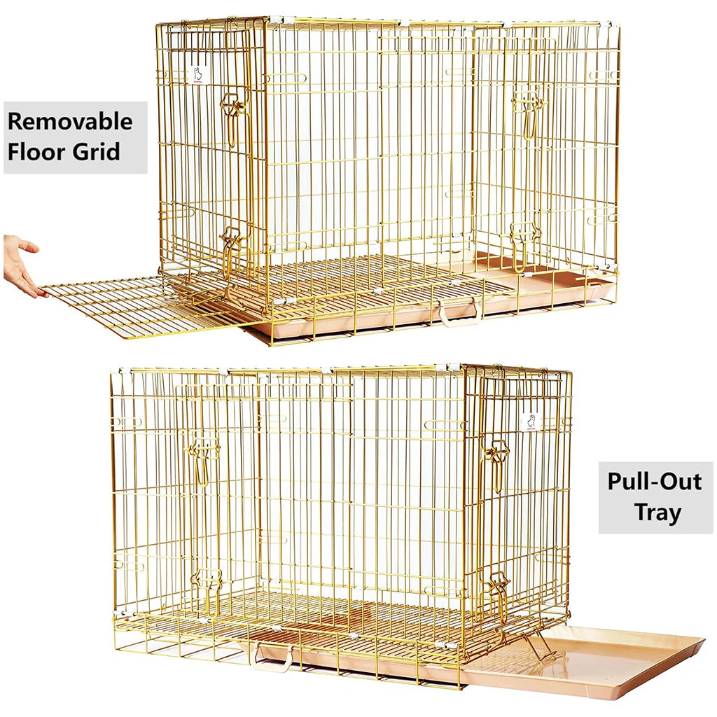 24-42" Collapsible Copper Gold Dog Crate GLD24-42 - Image 4