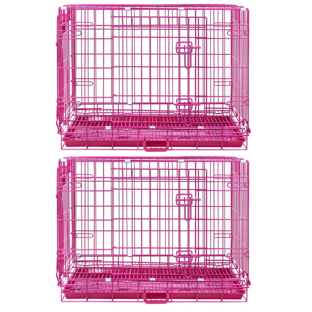 24-42" Collapsible Pink Dog Crate RED24-42 - Image 11