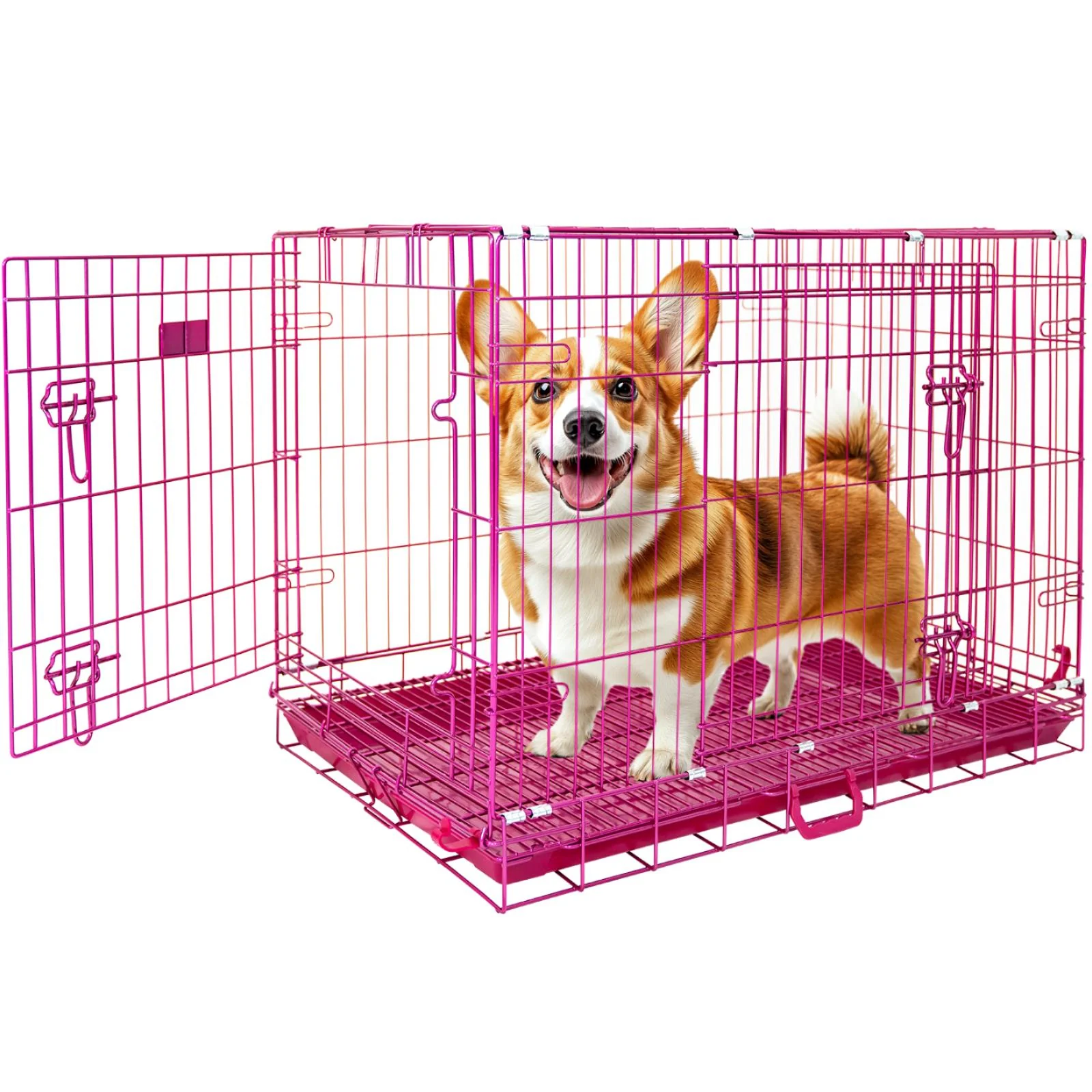 24-42" Collapsible Pink Dog Crate RED24-42 - Image 24