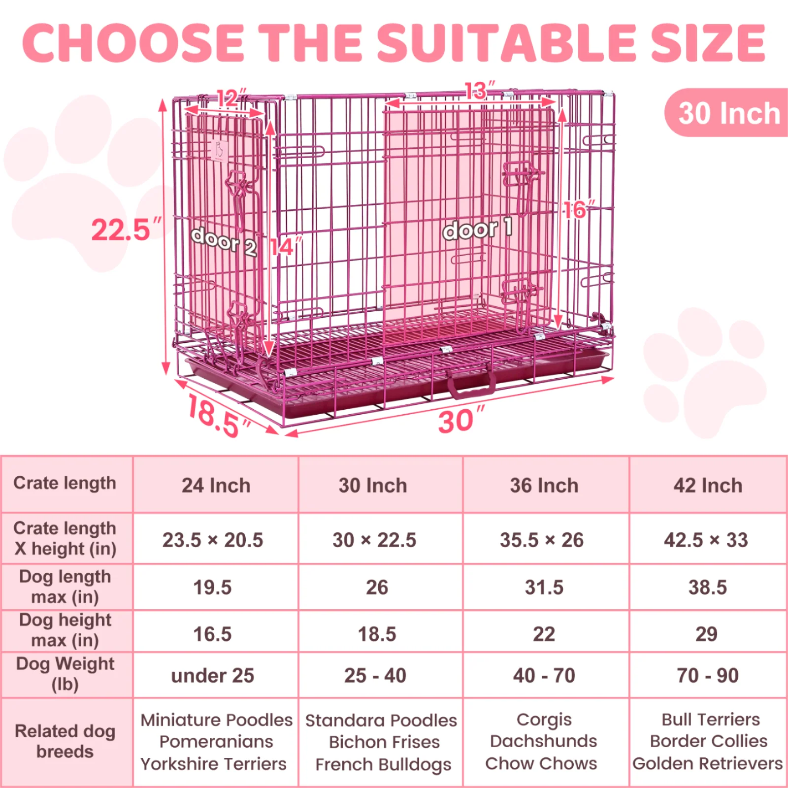 24-42" Collapsible Pink Dog Crate RED24-42 - Image 3