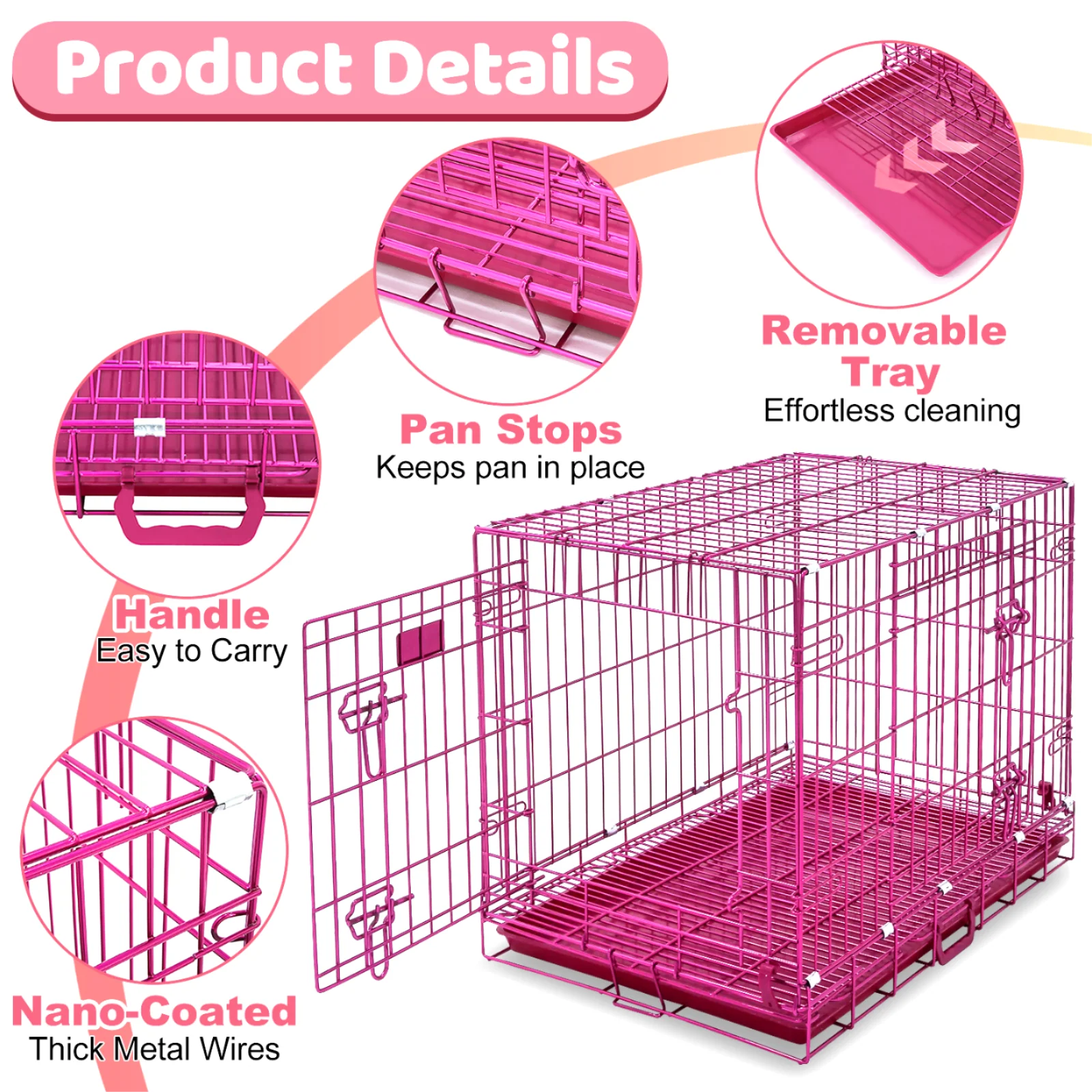 24-42" Collapsible Pink Dog Crate RED24-42 - Image 5