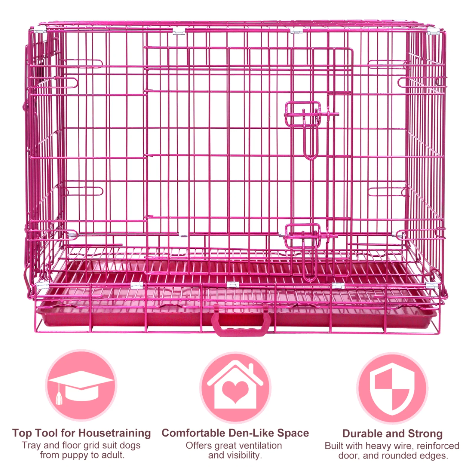 24-42" Collapsible Pink Dog Crate RED24-42 - Image 8