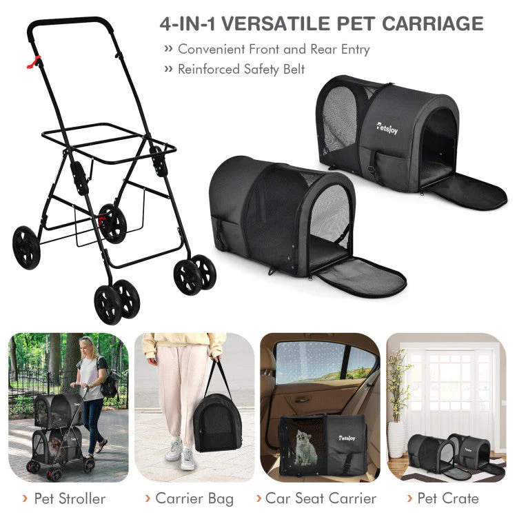 4-in-1 Double Pet Stroller with Detachable Carrier and Travel Carriage - Image 11