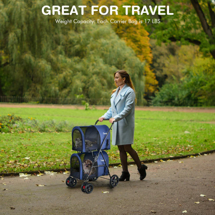 4-in-1 Double Pet Stroller with Detachable Carrier and Travel Carriage - Image 14