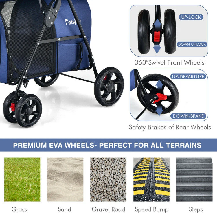 4-in-1 Double Pet Stroller with Detachable Carrier and Travel Carriage - Image 16