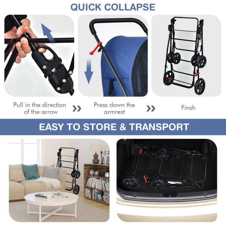 4-in-1 Double Pet Stroller with Detachable Carrier and Travel Carriage - Image 17