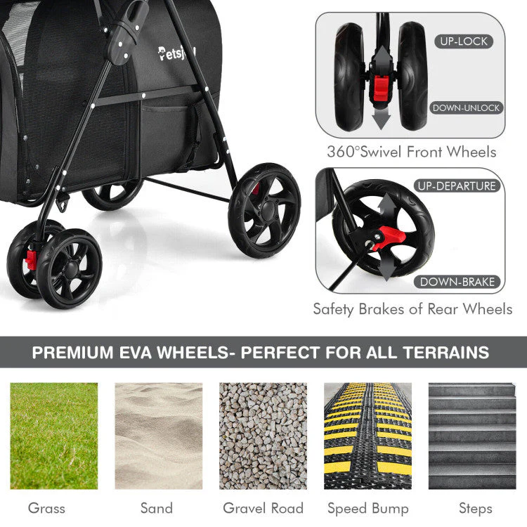 4-in-1 Double Pet Stroller with Detachable Carrier and Travel Carriage - Image 8