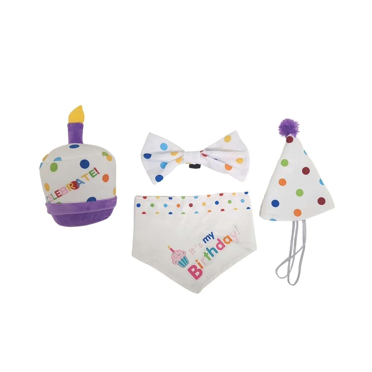 4-Piece Dog Birthday Kit – Celebrate in Style with Bandana, Hat, Bow Tie & Plush Toy - Image 2