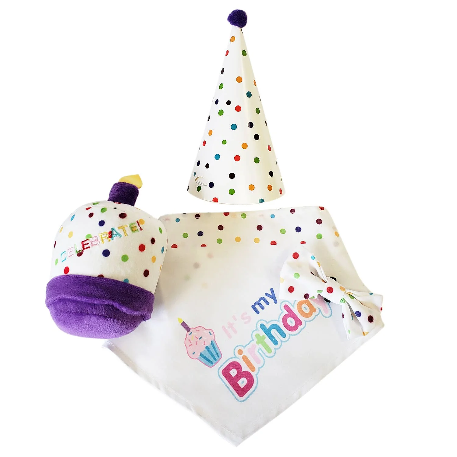 4-Piece Dog Birthday Kit – Celebrate in Style with Bandana, Hat, Bow Tie & Plush Toy - Image 3