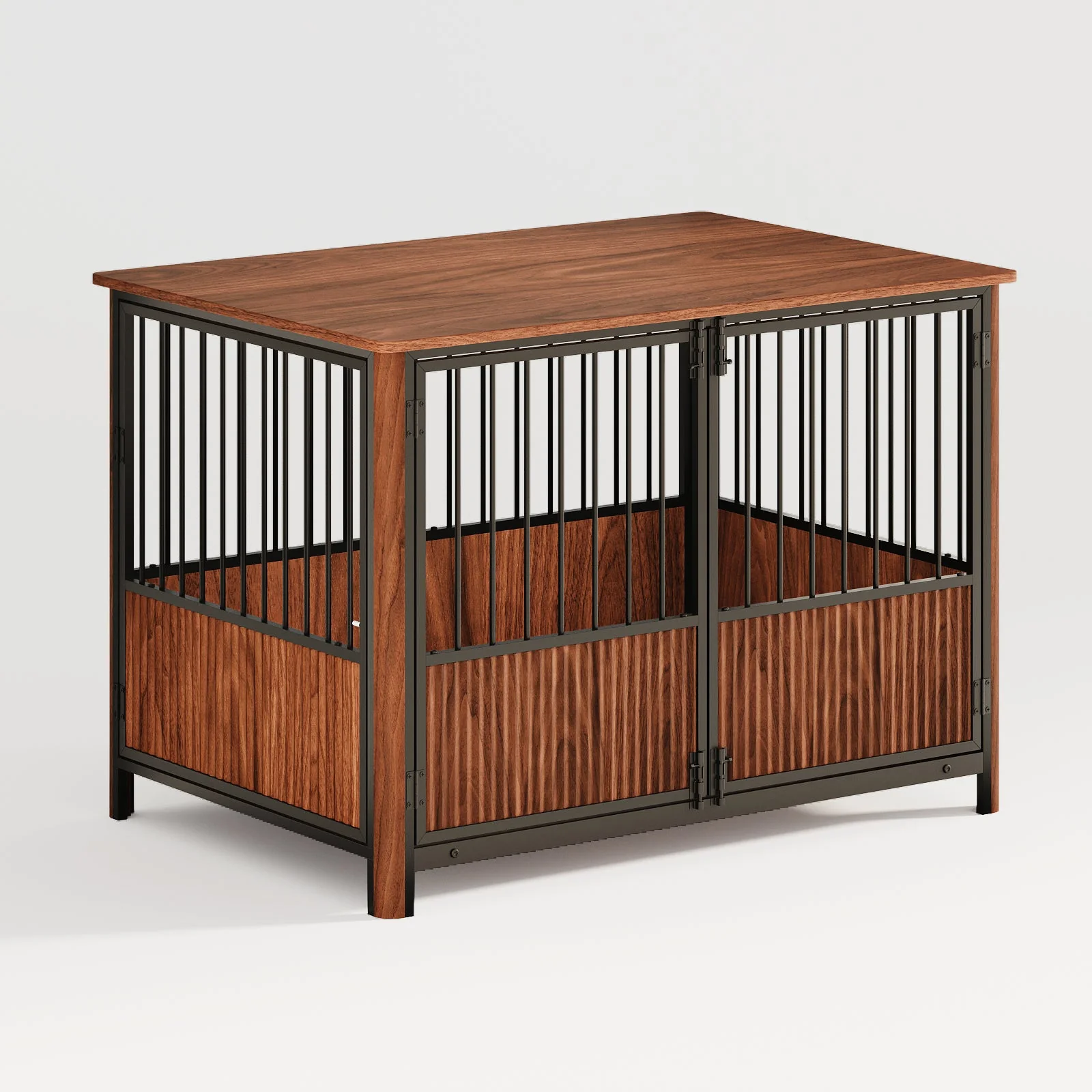 43'' Walnut Fluted Wood Furniture Style Dog Crate for Large & Medium Dogs - Double Door Design, Decorative Pet House & Indoor Side End Table. - Image 6