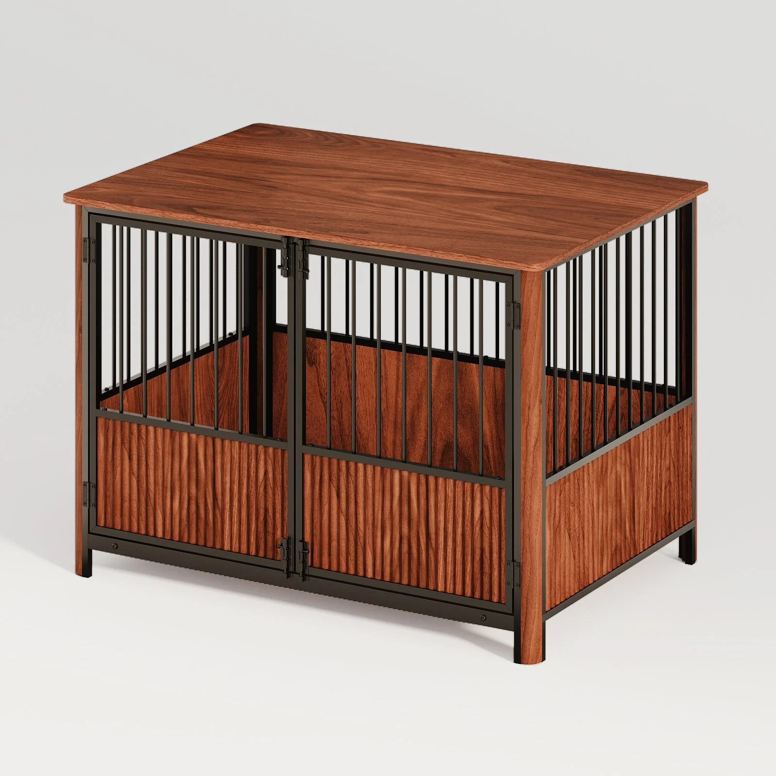 43'' Walnut Fluted Wood Furniture Style Dog Crate for Large & Medium Dogs - Double Door Design, Decorative Pet House & Indoor Side End Table. - Image 7