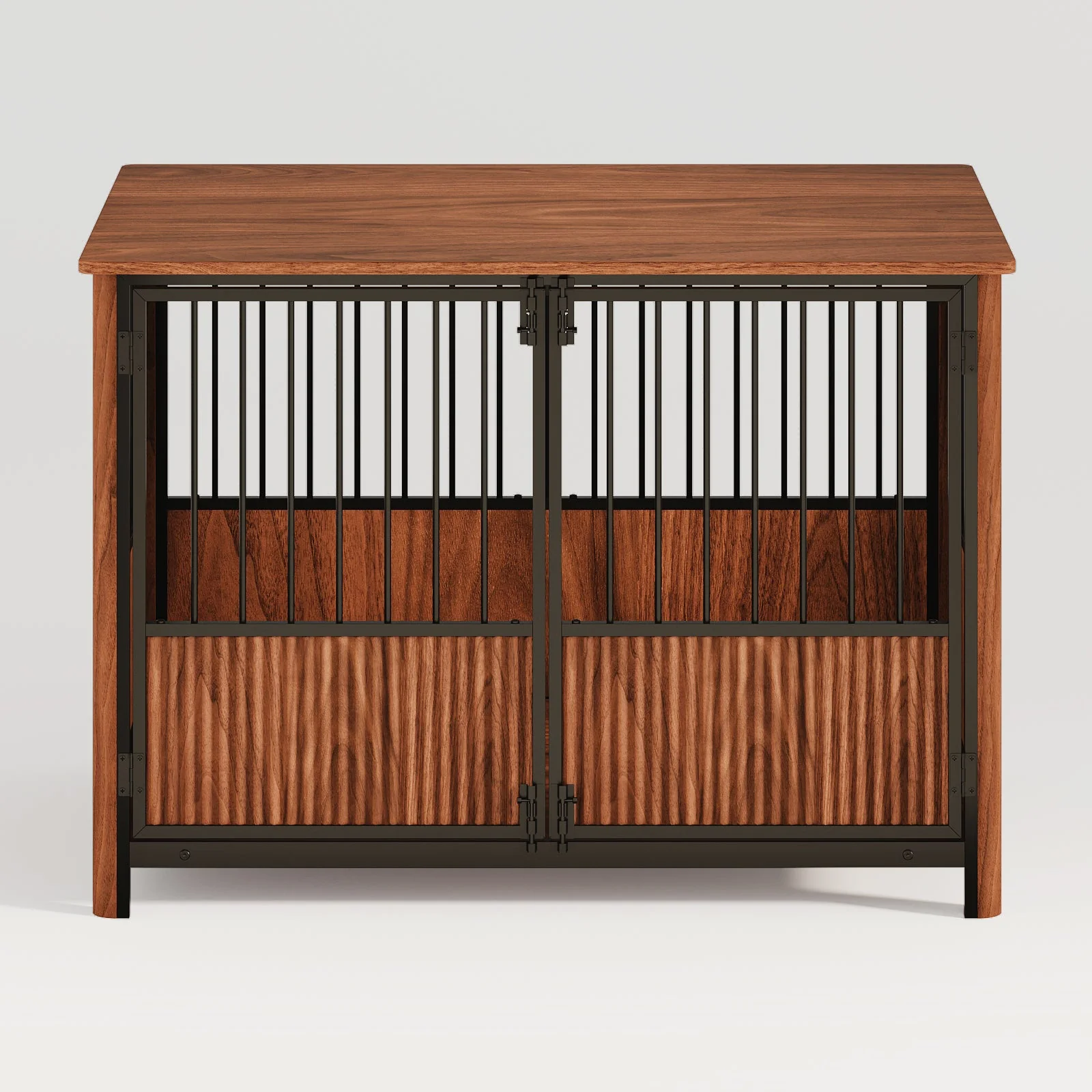43'' Walnut Fluted Wood Furniture Style Dog Crate for Large & Medium Dogs - Double Door Design, Decorative Pet House & Indoor Side End Table. - Image 9