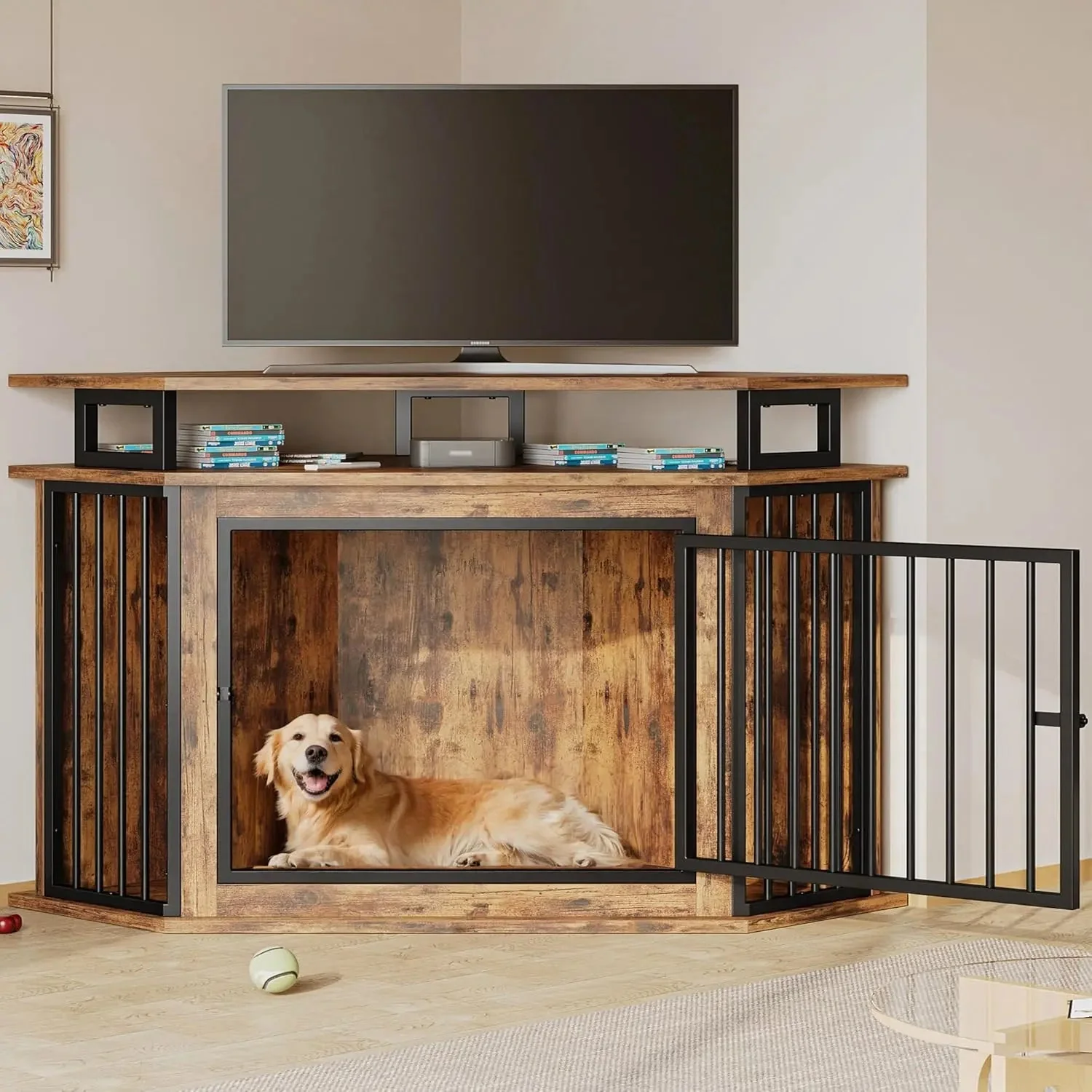 46.5" Tran Large Corner Dog Crates Furniture - Image 2