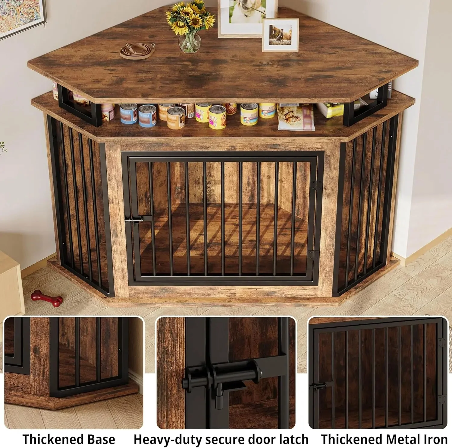 46.5" Tran Large Corner Dog Crates Furniture - Image 3