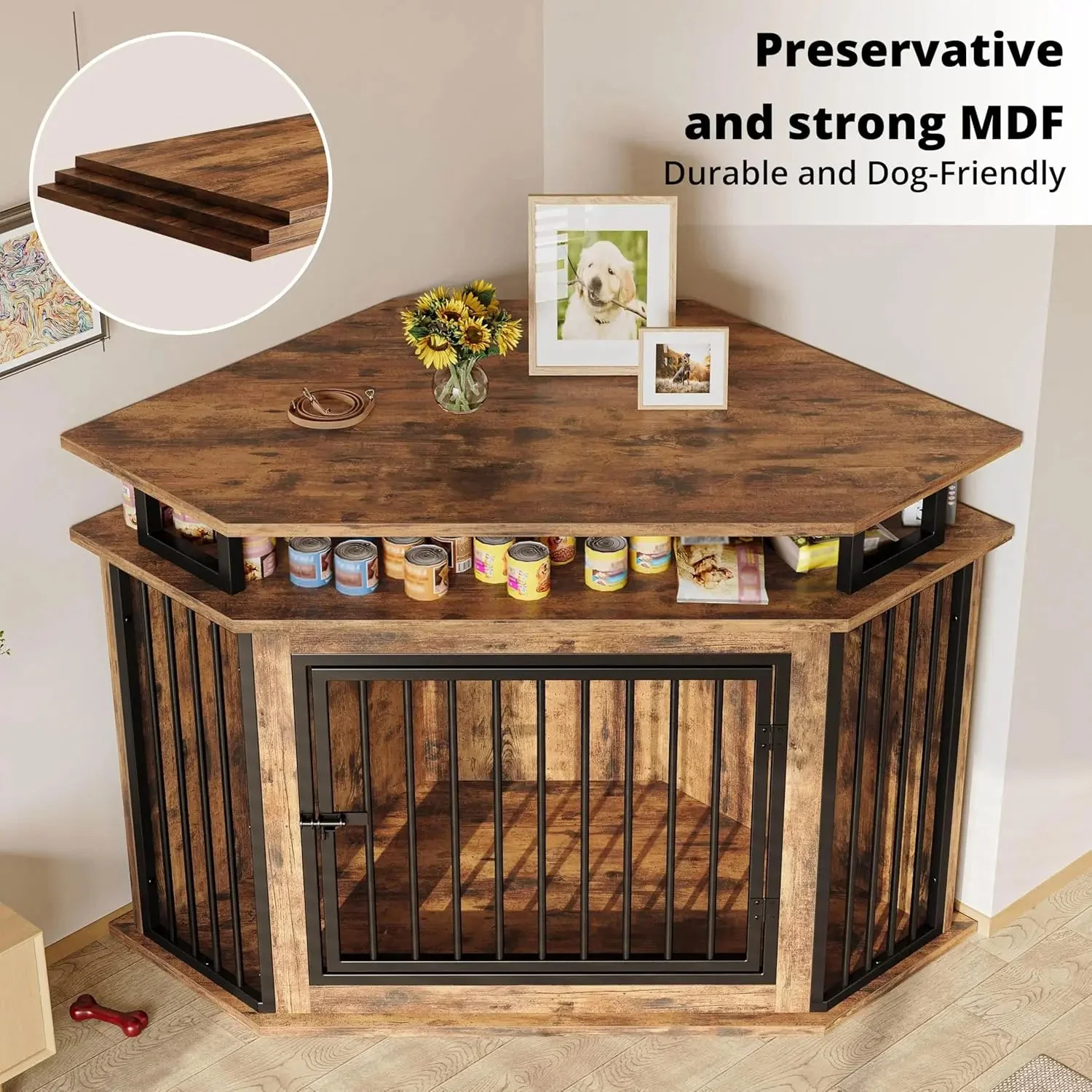 46.5" Tran Large Corner Dog Crates Furniture - Image 4