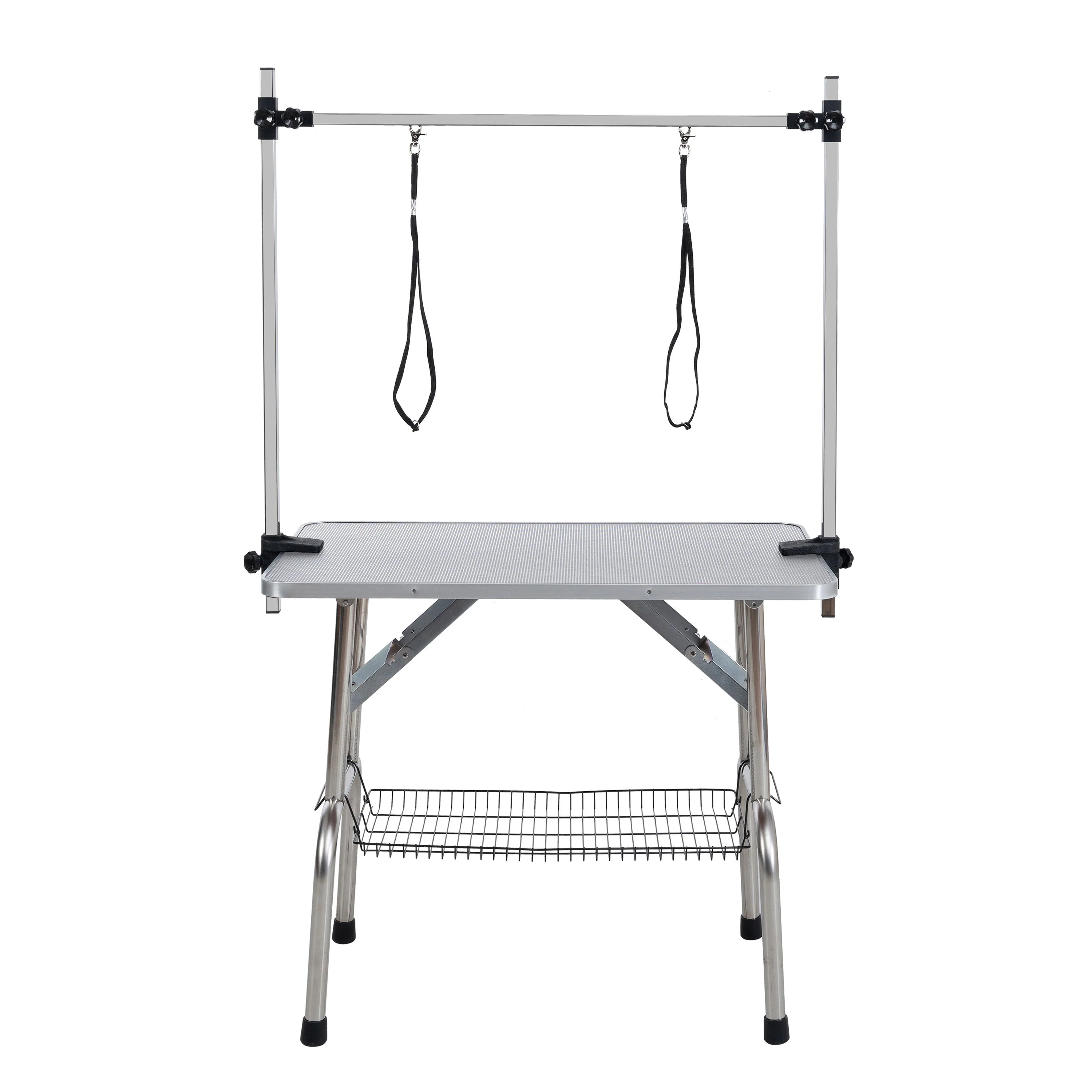 46' Folding Dog Pet Grooming Table Stainless Steel Frame Rubber Mat on Board with Adjustable Arm and Clamps pet dog Cat Grooming Table (SILVER-GRAY COLOR) - Image 2