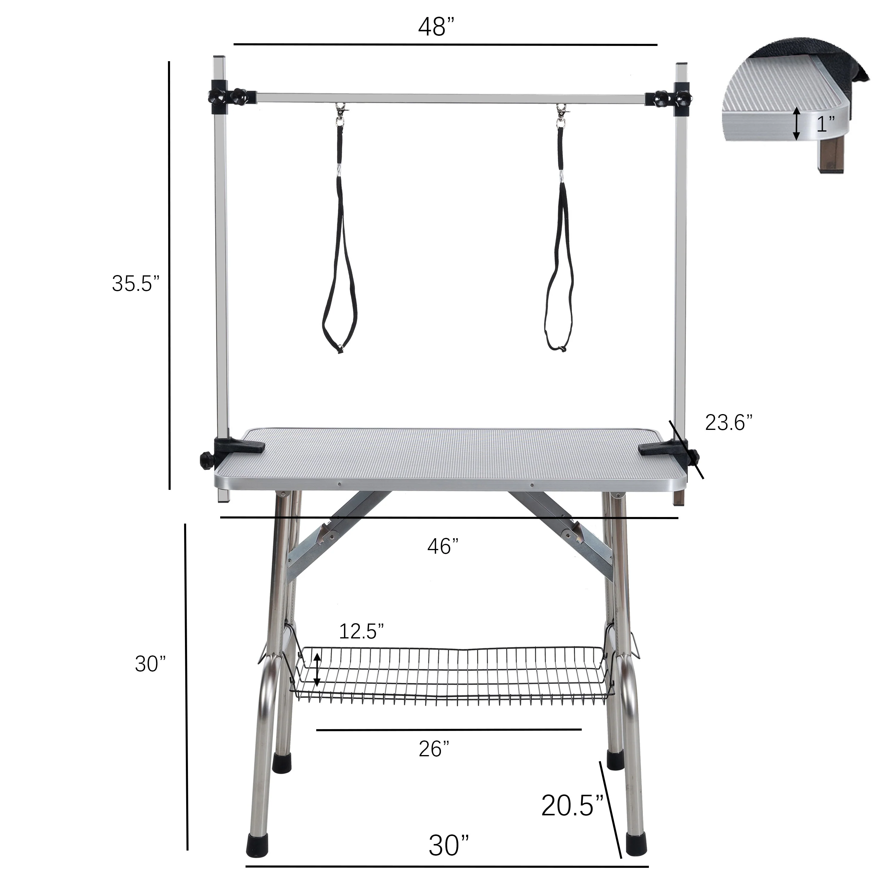 46' Folding Dog Pet Grooming Table Stainless Steel Frame Rubber Mat on Board with Adjustable Arm and Clamps pet dog Cat Grooming Table (SILVER-GRAY COLOR) - Image 3