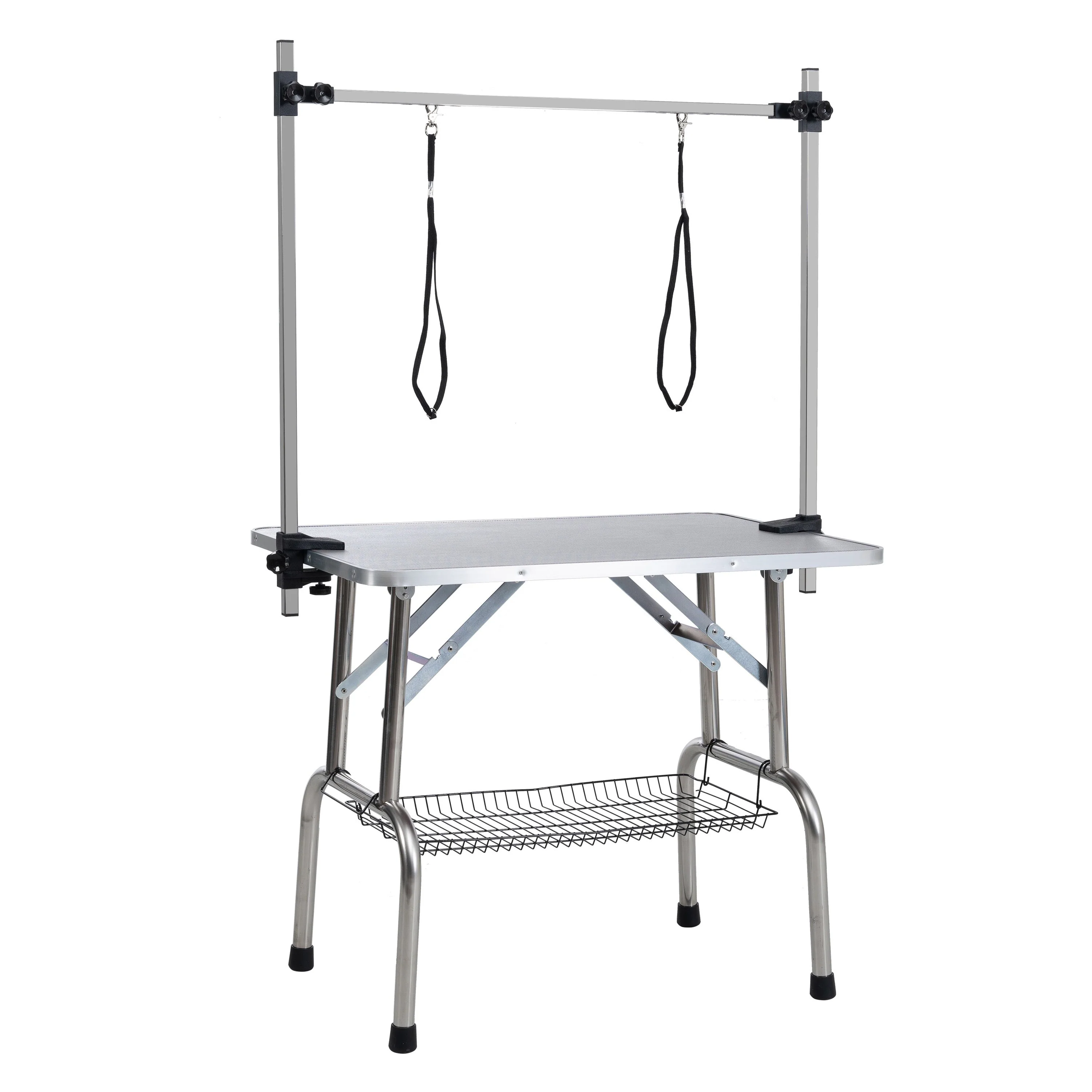 46' Folding Dog Pet Grooming Table Stainless Steel Frame Rubber Mat on Board with Adjustable Arm and Clamps pet dog Cat Grooming Table (SILVER-GRAY COLOR) - Image 5