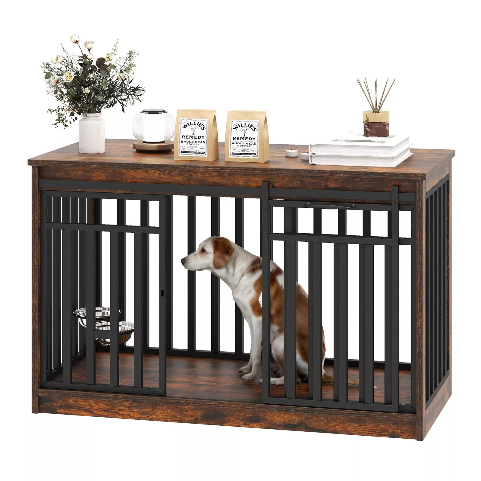 47.2" Nora Large Dog Crates Furniture With Bowl - Image 2