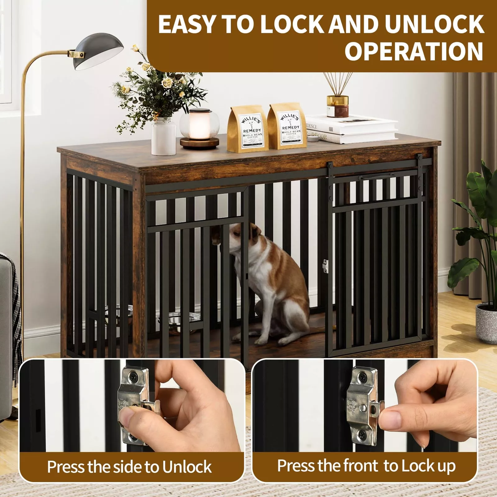 47.2" Nora Large Dog Crates Furniture With Bowl - Image 3