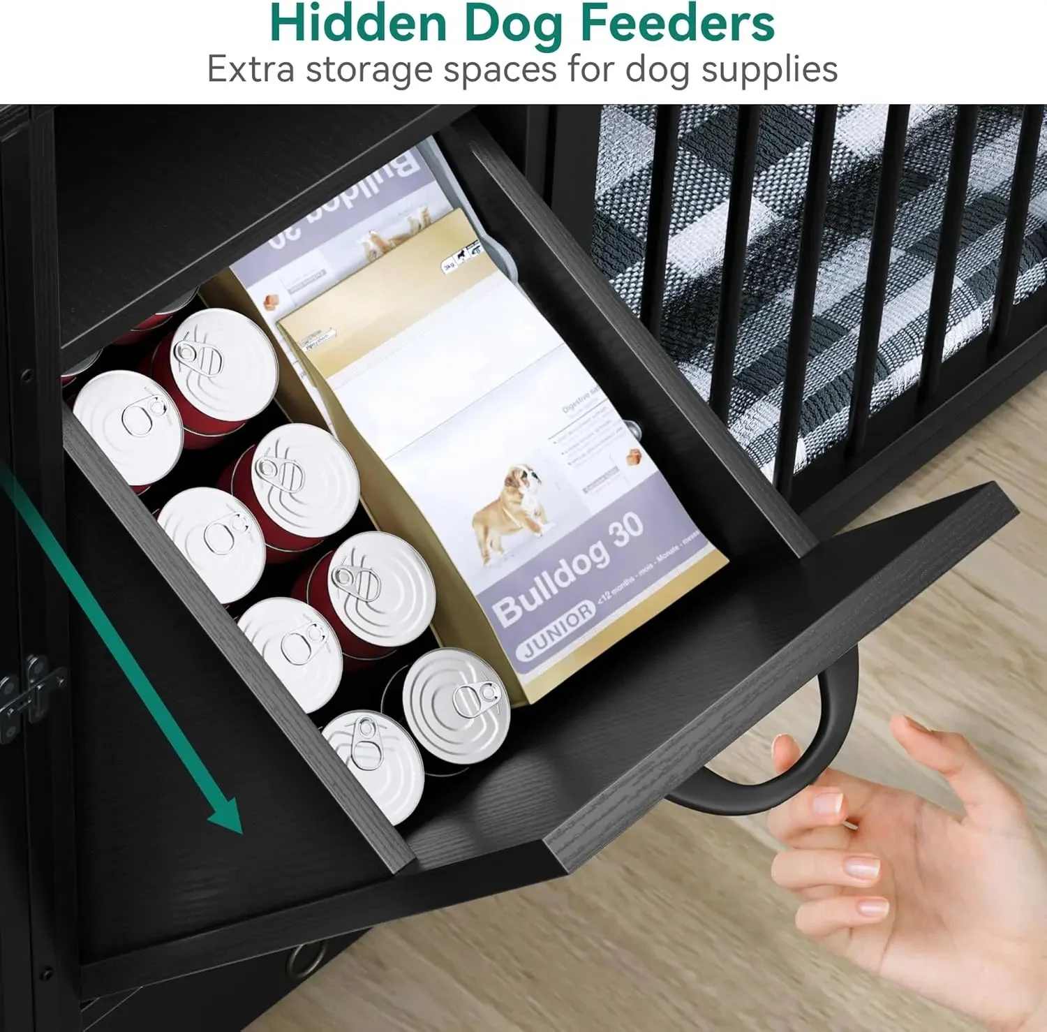 55" Keller Large Dog Crates Furniture With Bowl - Image 3
