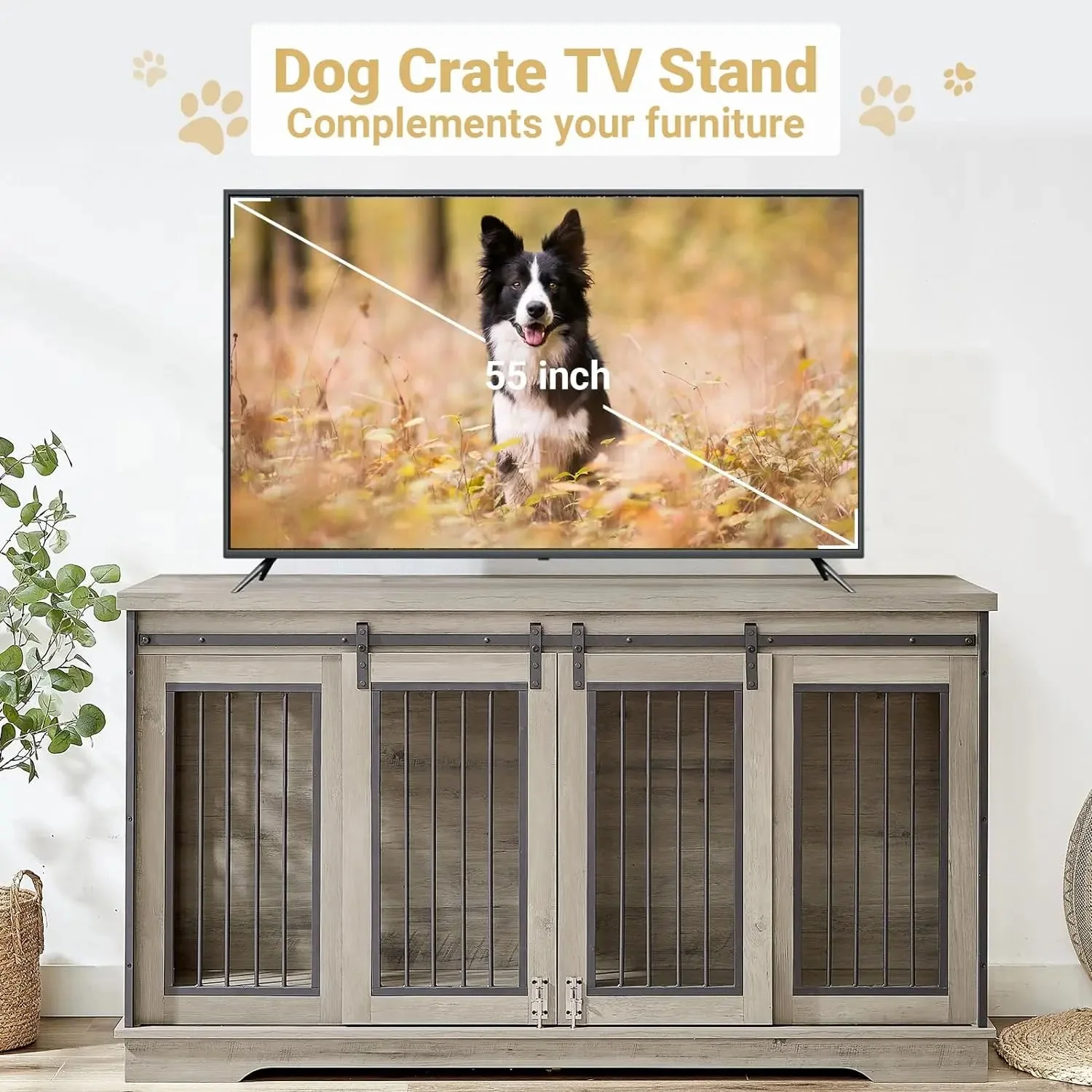 60.6" Gina Double Dog Crate Furniture For 2 Dogs - Image 2