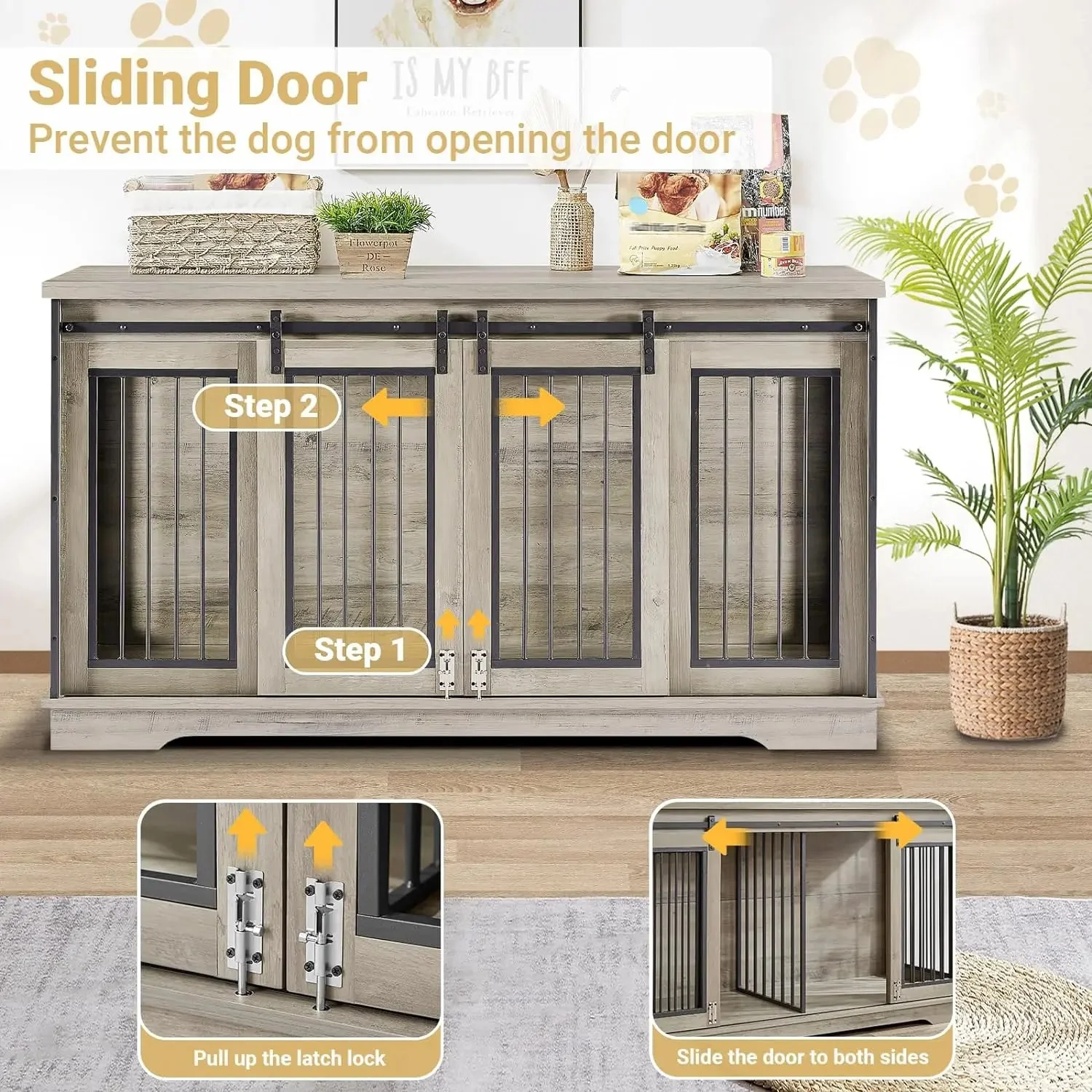 60.6" Gina Double Dog Crate Furniture For 2 Dogs - Image 3