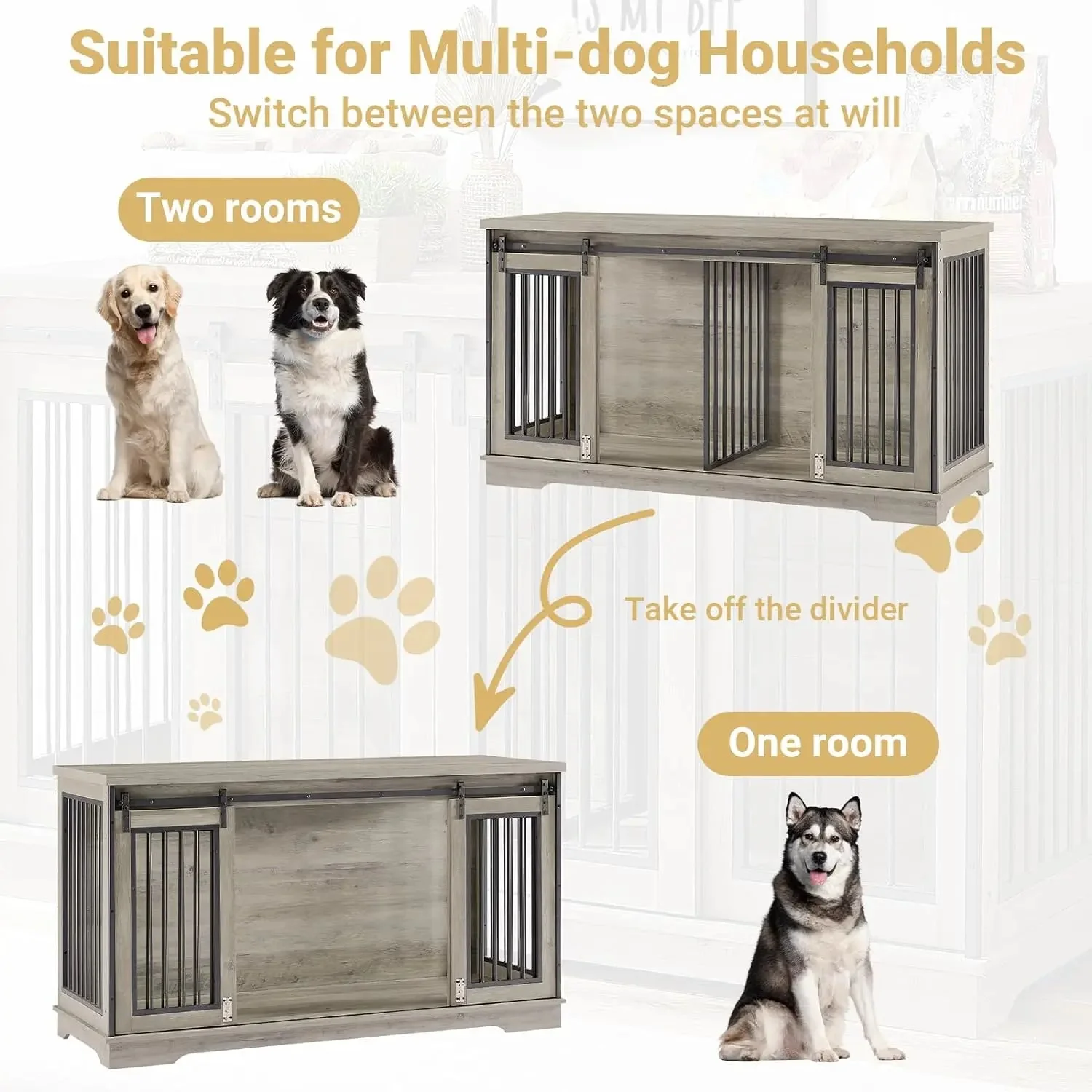 60.6" Gina Double Dog Crate Furniture For 2 Dogs - Image 5