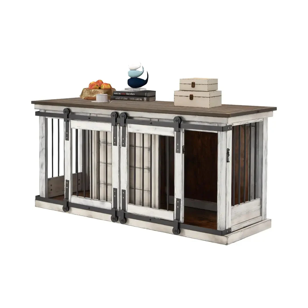 62.5" Wood Double Dog Crate Furniture For 2 Dogs - Image 2