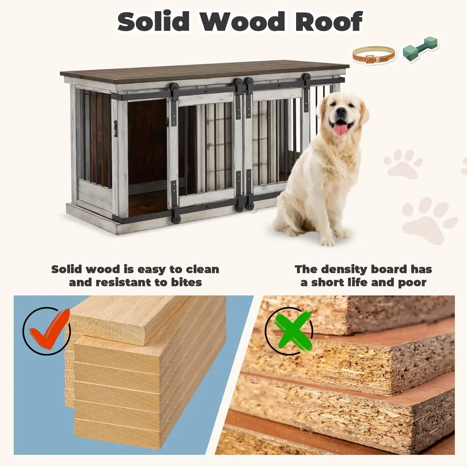 62.5" Wood Double Dog Crate Furniture For 2 Dogs - Image 3