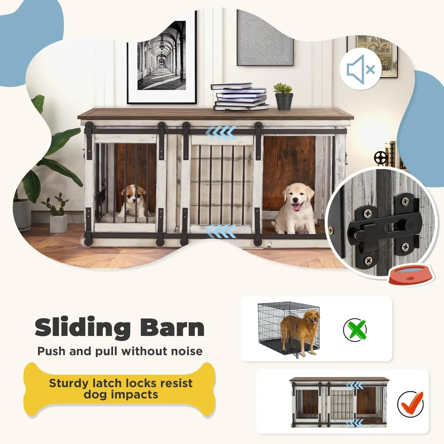 62.5" Wood Double Dog Crate Furniture For 2 Dogs - Image 4