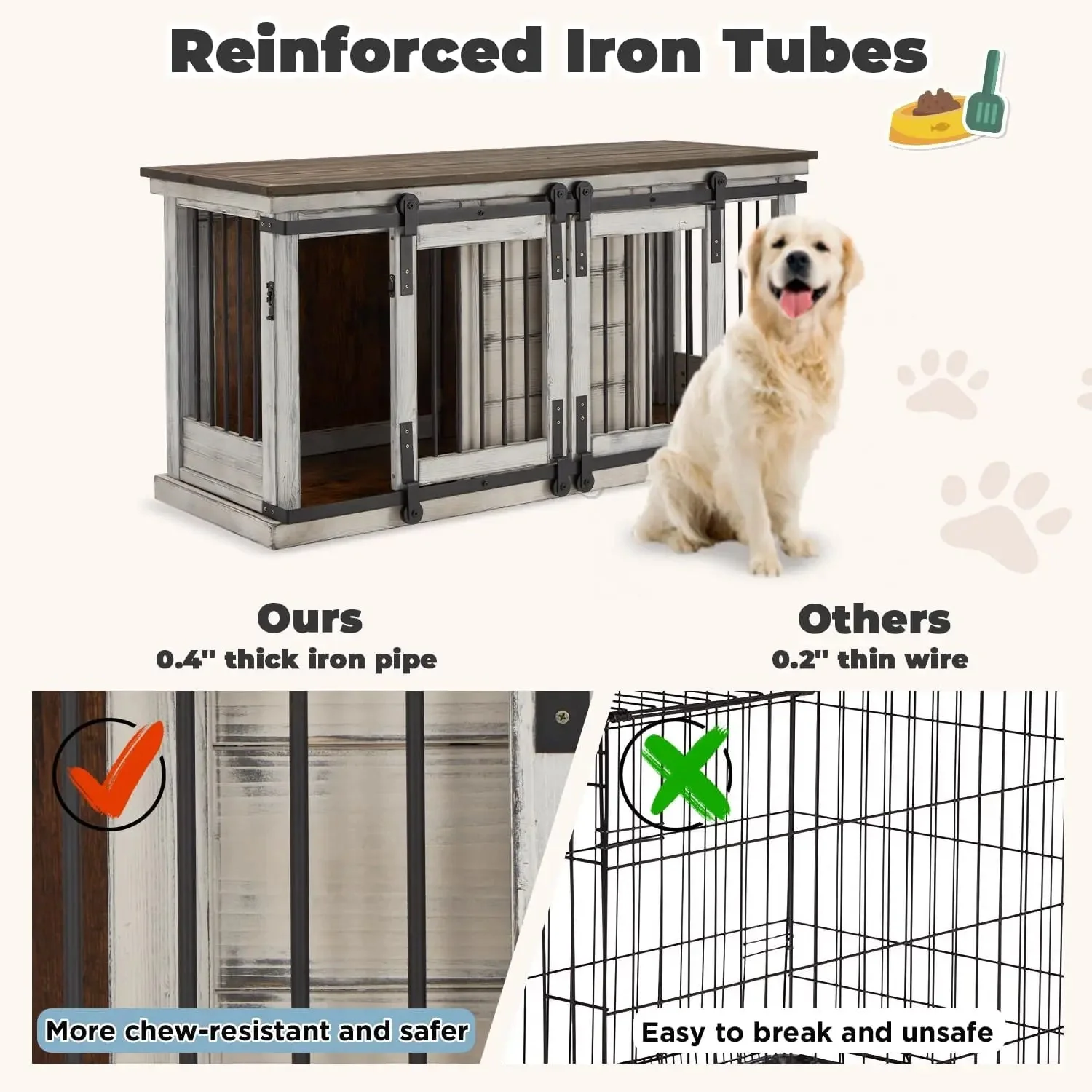 62.5" Wood Double Dog Crate Furniture For 2 Dogs - Image 5