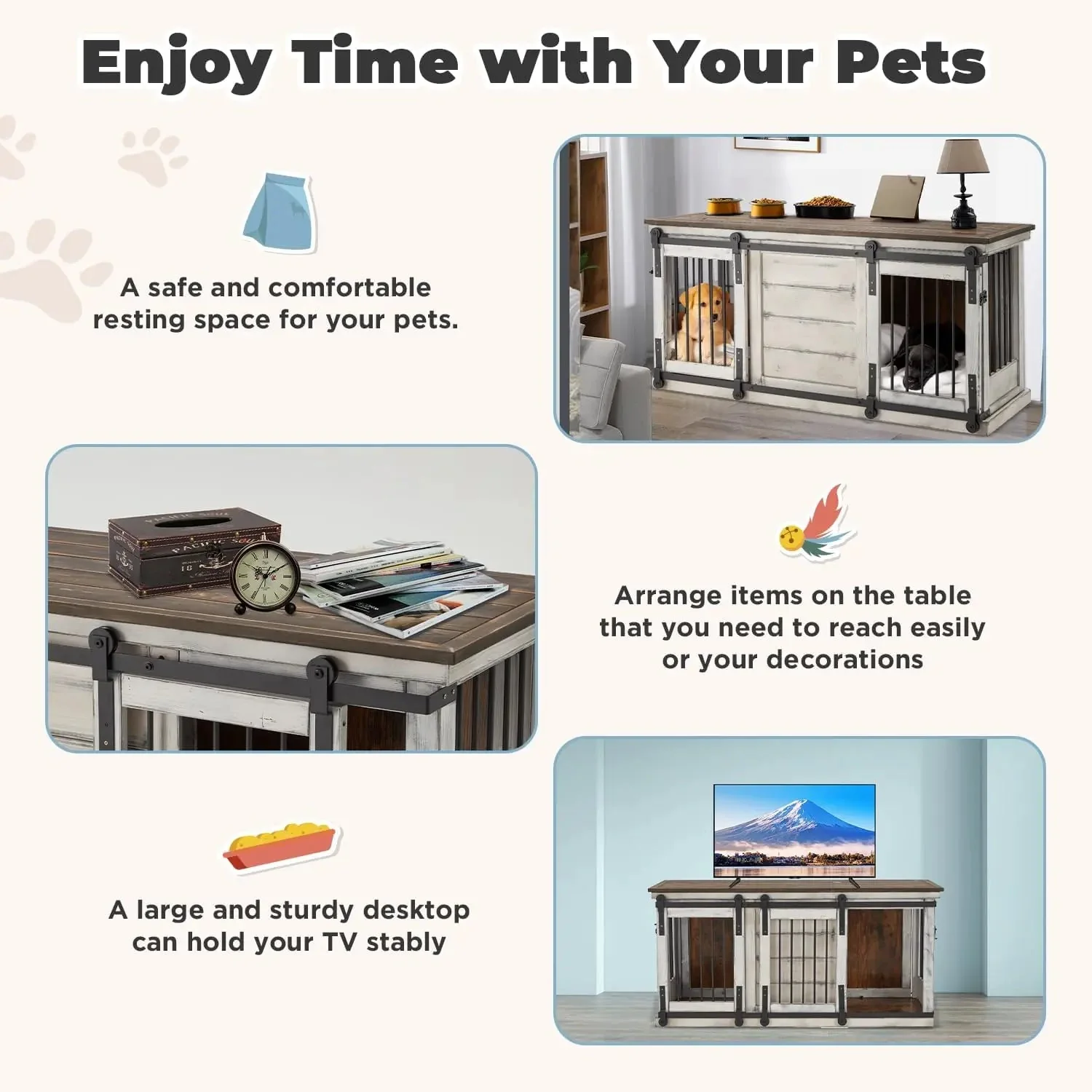 62.5" Wood Double Dog Crate Furniture For 2 Dogs - Image 7