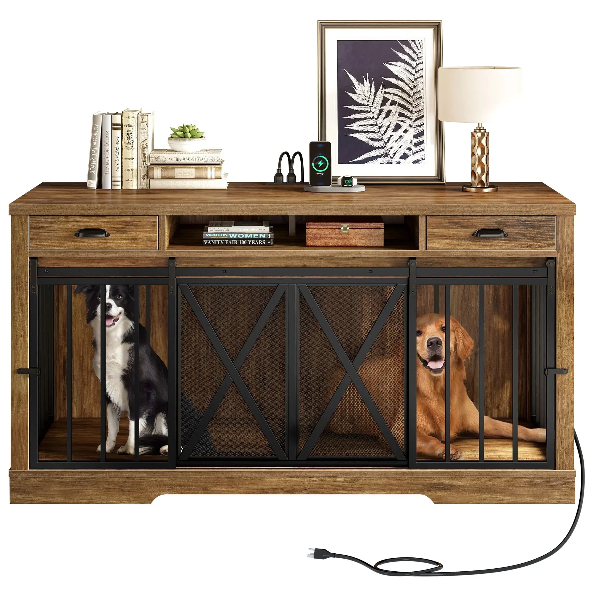 62.6" Enya Double Dog Crate Furniture For 2 Dogs - Image 2
