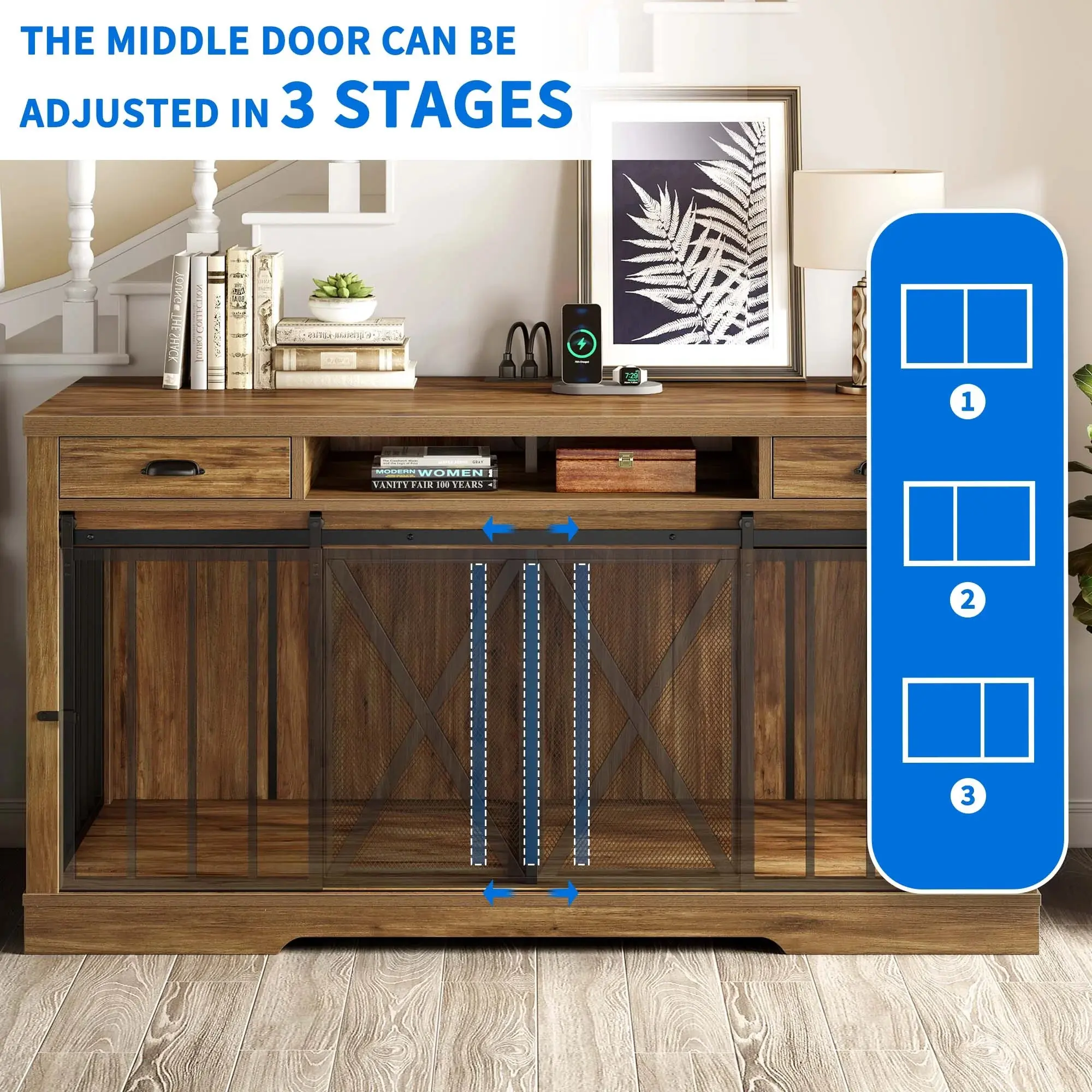 62.6" Enya Double Dog Crate Furniture For 2 Dogs - Image 5