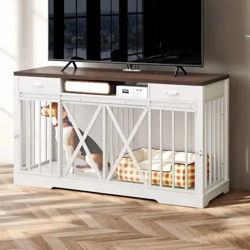 63" Zain Double Dog Crate Furniture For 2 Dogs - Image 11