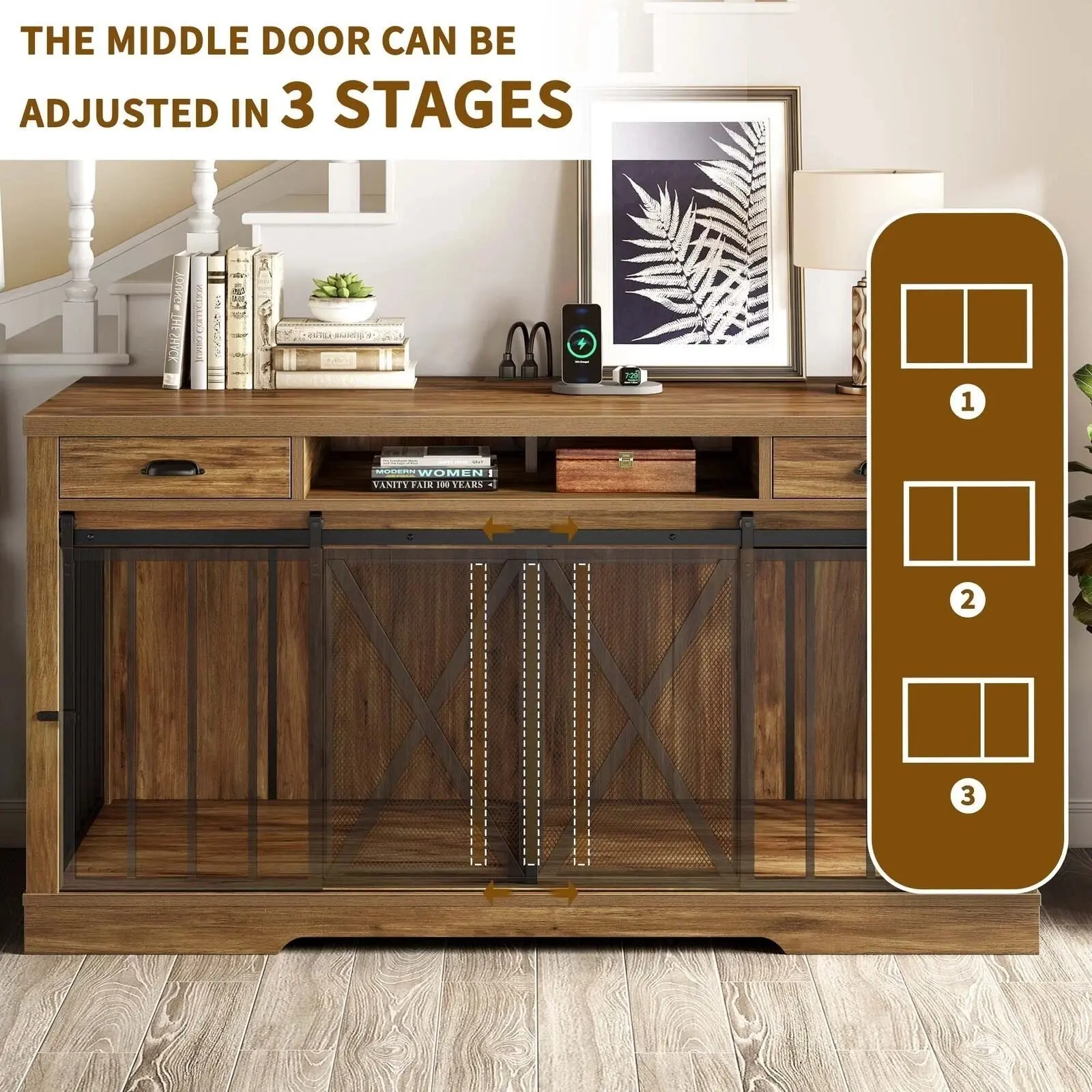 63" Zain Double Dog Crate Furniture For 2 Dogs - Image 2
