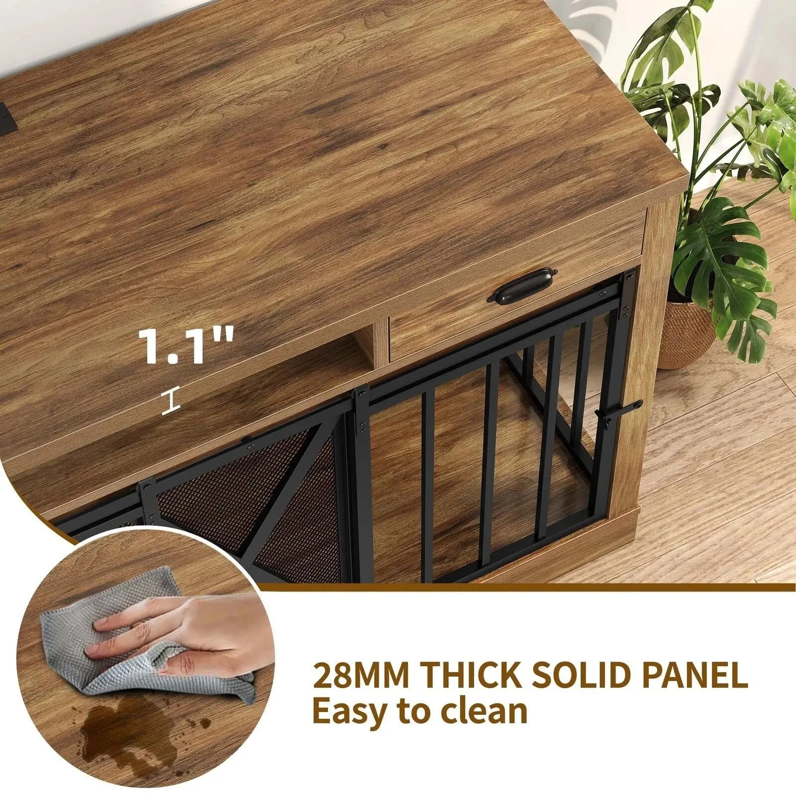 63" Zain Double Dog Crate Furniture For 2 Dogs - Image 5