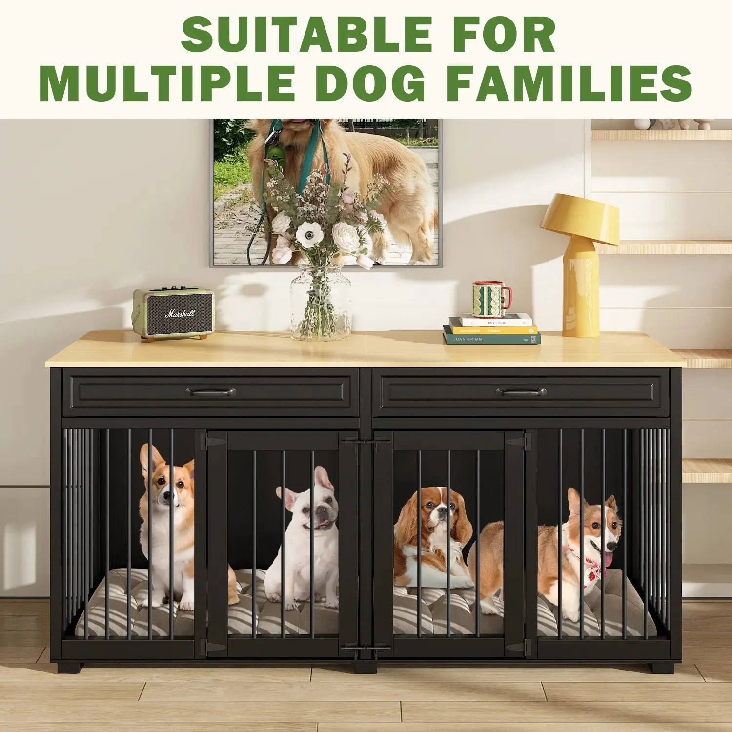 64.6" Blake Double Dog Crate Furniture For 2 Dogs - Image 2