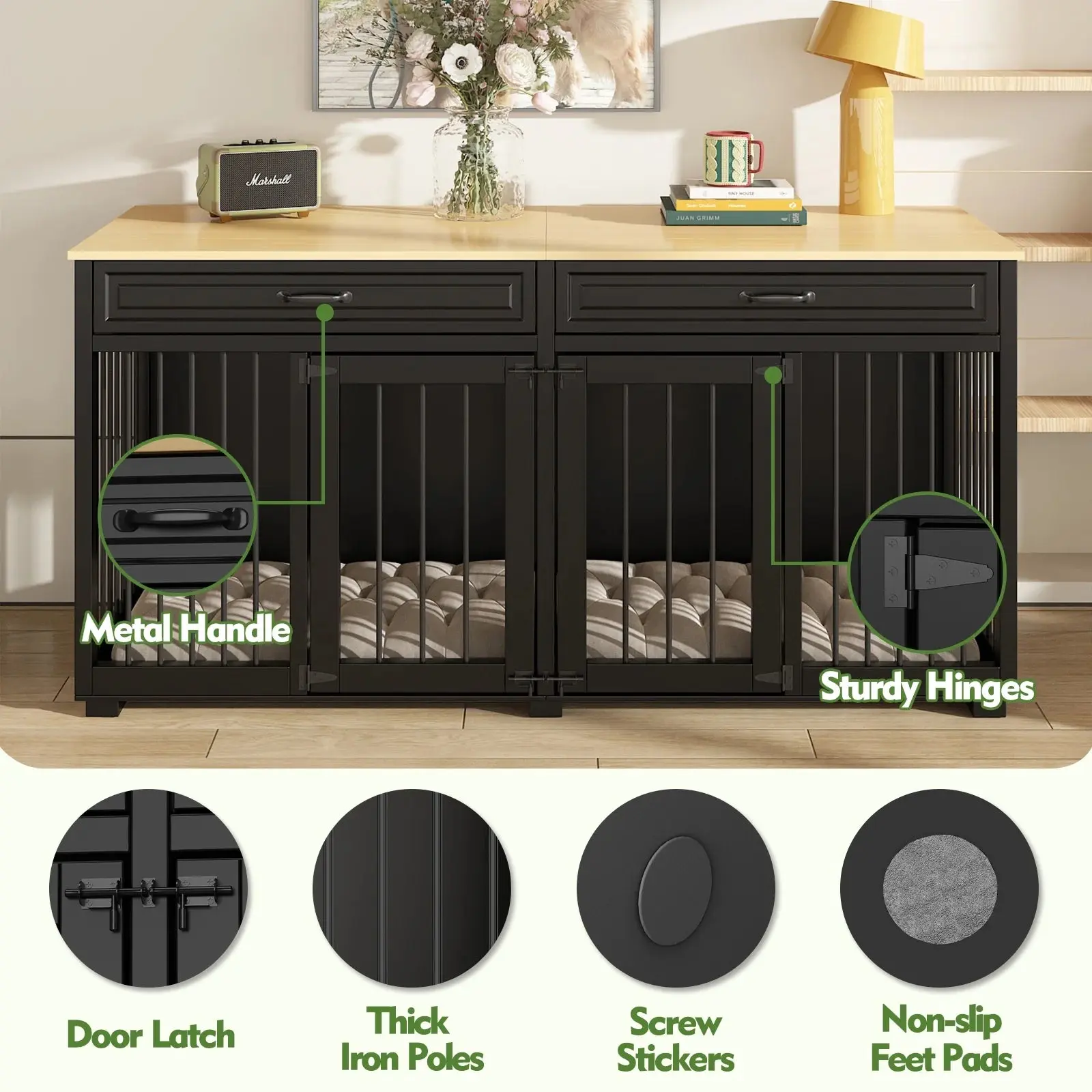 64.6" Blake Double Dog Crate Furniture For 2 Dogs - Image 3