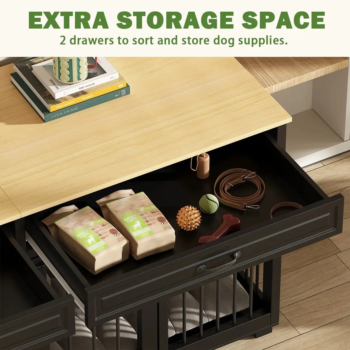 64.6" Blake Double Dog Crate Furniture For 2 Dogs - Image 4