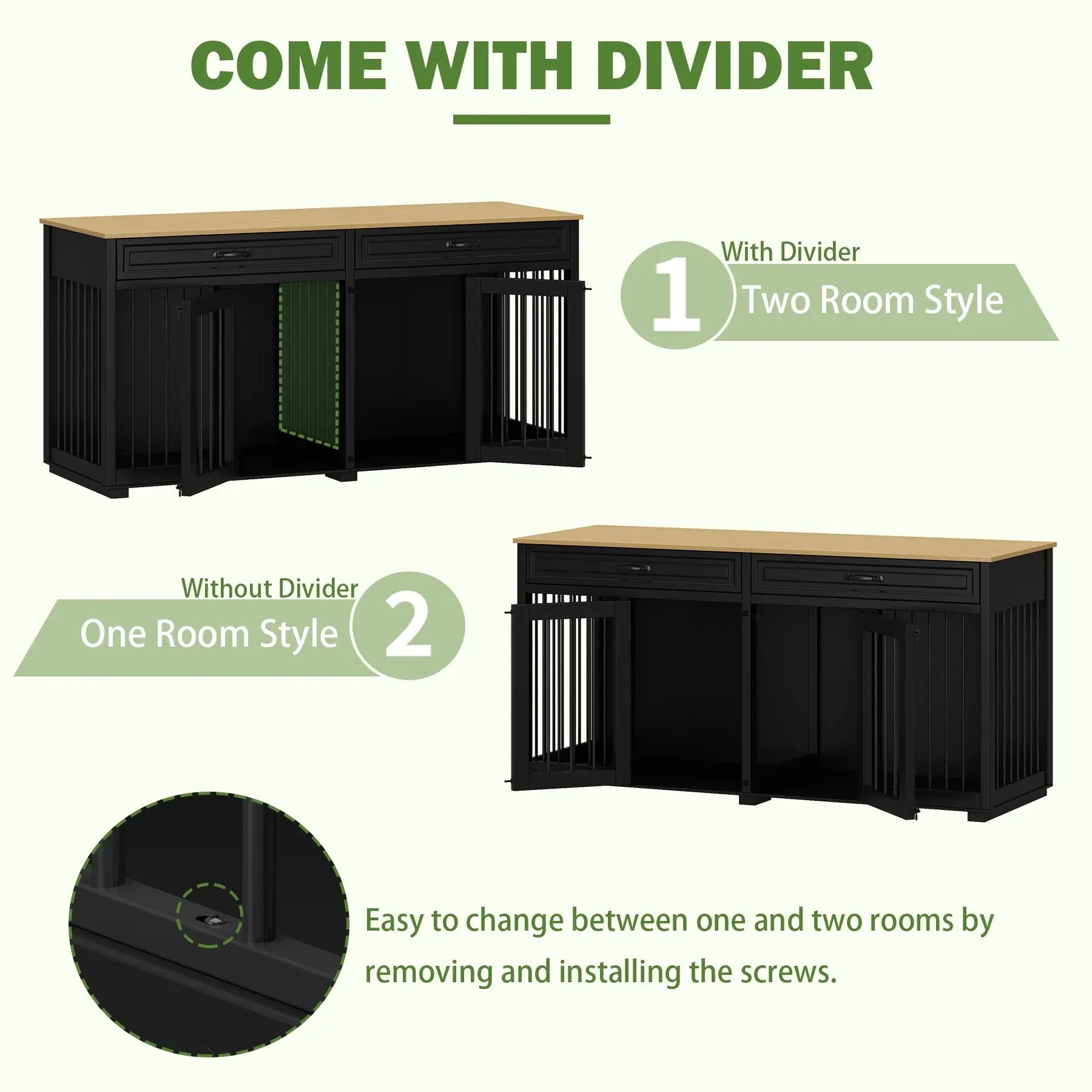 64.6" Blake Double Dog Crate Furniture For 2 Dogs - Image 5