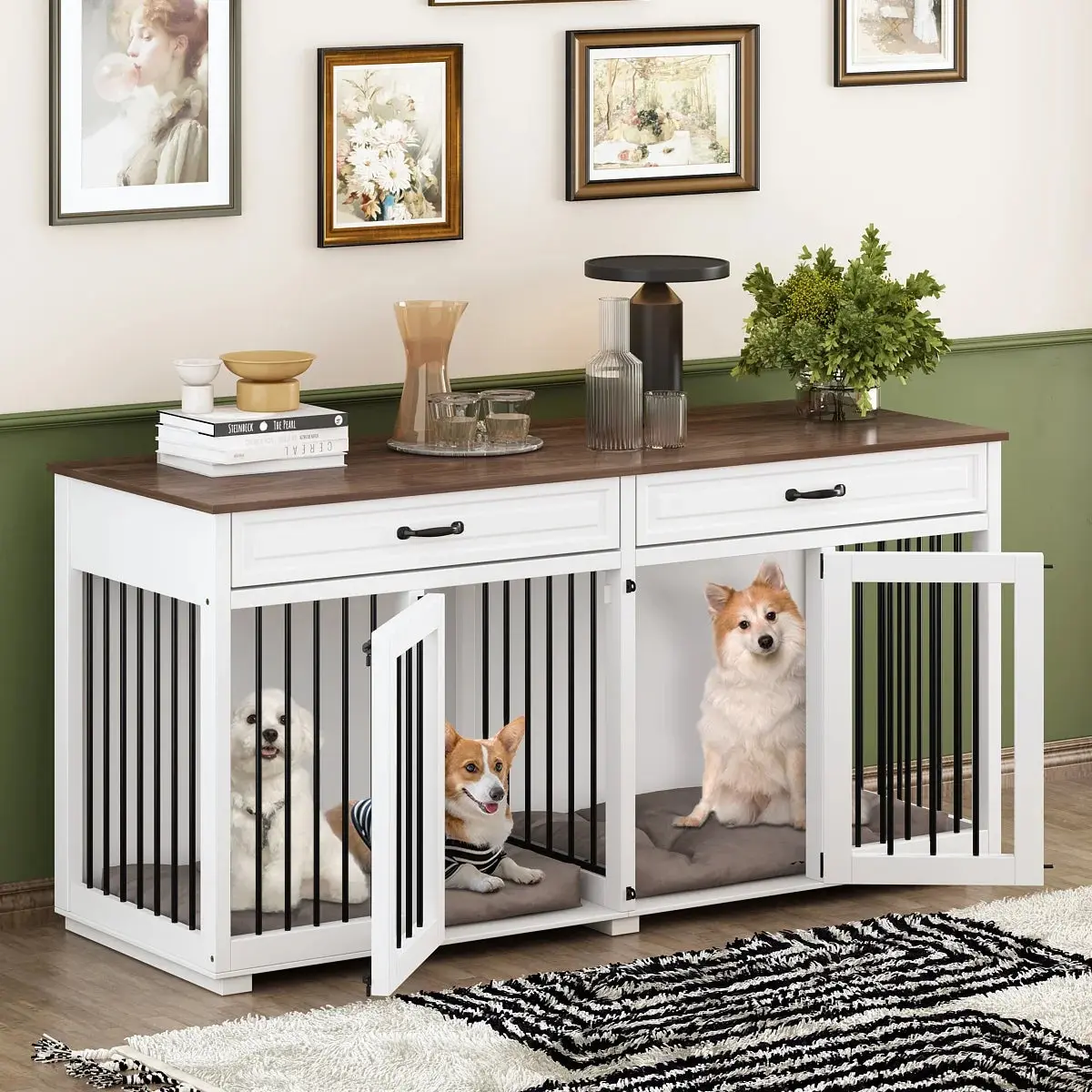 64.6" Blake Double Dog Crate Furniture For 2 Dogs - Image 7