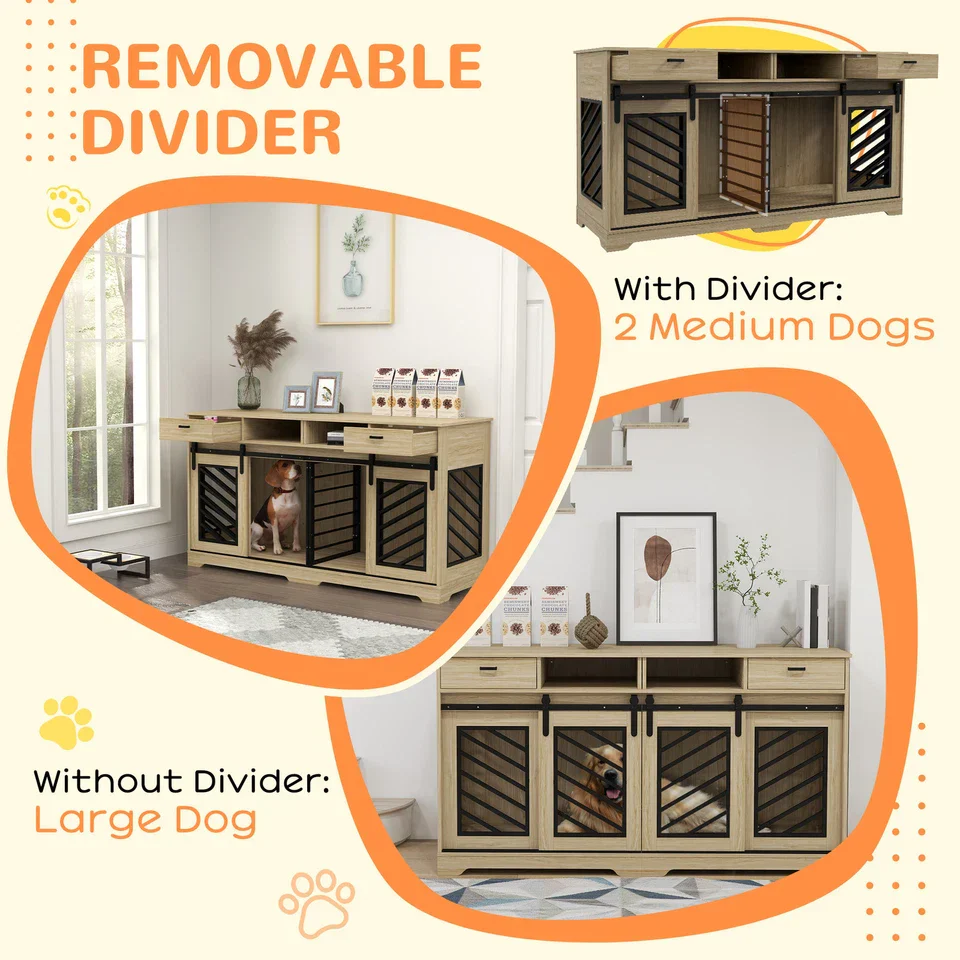 66.1" Connor Double Dog Crate Furniture For 2 Dogs - Image 5