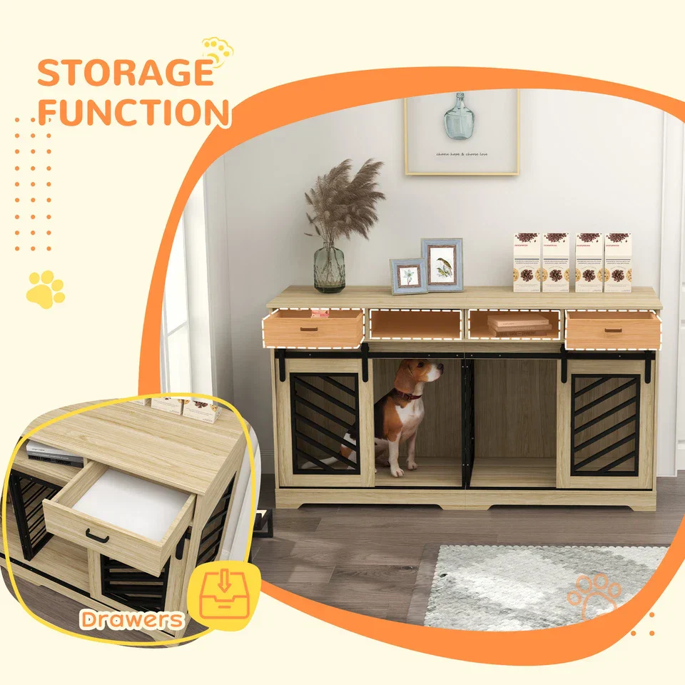 66.1" Connor Double Dog Crate Furniture For 2 Dogs - Image 6