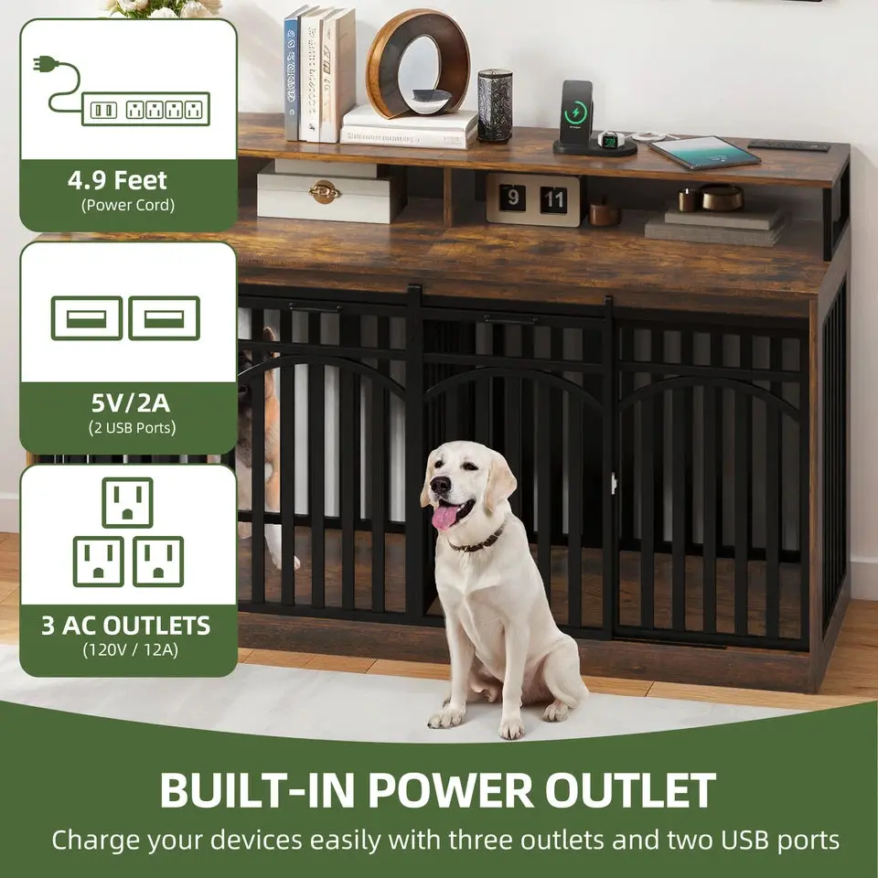 70.8" Donald Double Dog Crate Furniture For 2 Dogs - Image 3
